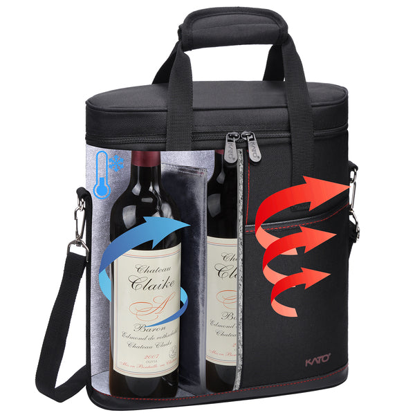 Black 3 Bottle Wine Carrier with Corkscrew