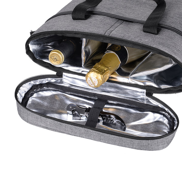 Grey 3 Bottle Wine Carrier with Corkscrew