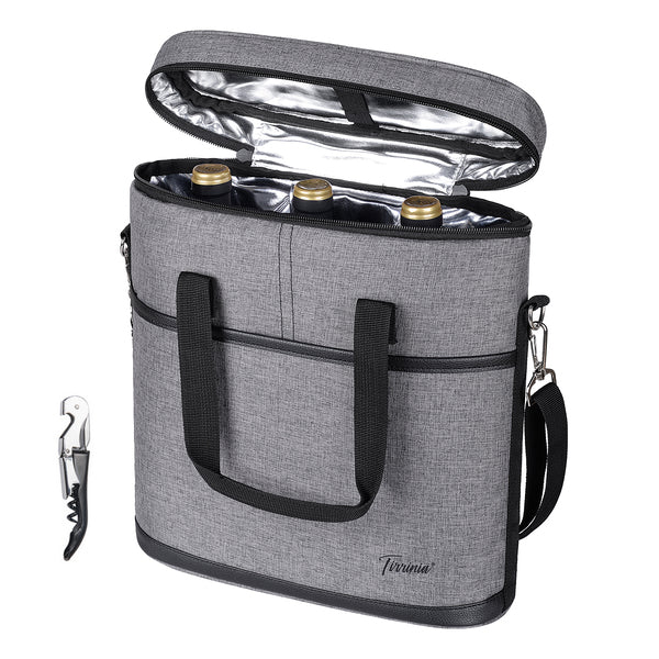 Grey 3 Bottle Wine Carrier with Corkscrew