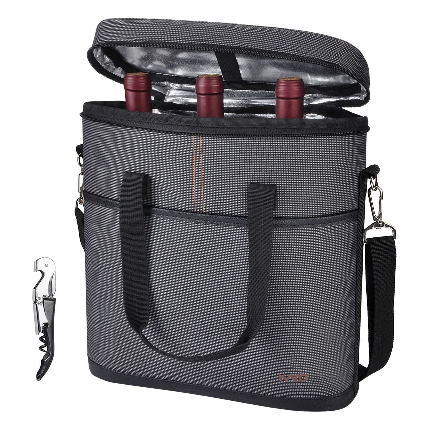 Dark Grey 3 Bottle Wine Carrier with Corkscrew