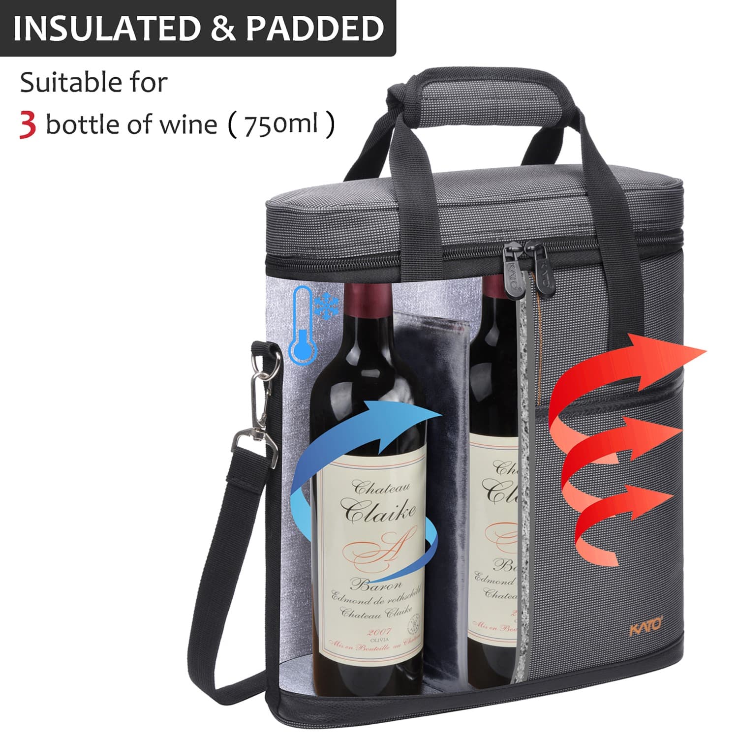 Dark Grey 3 Bottle Wine Carrier with Corkscrew