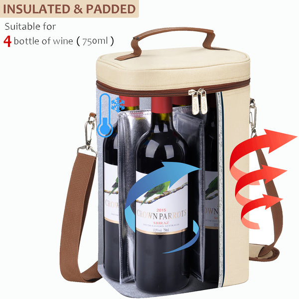 Beige 4 Bottle Wine Cooler Tote