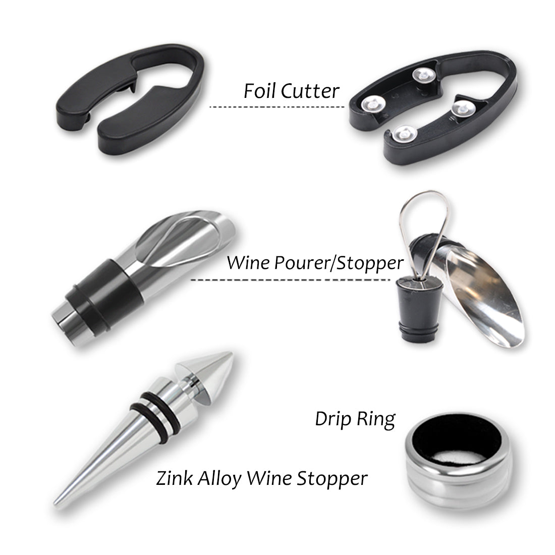 5 Pcs Deluxe Wine Accessory Gift Set Black