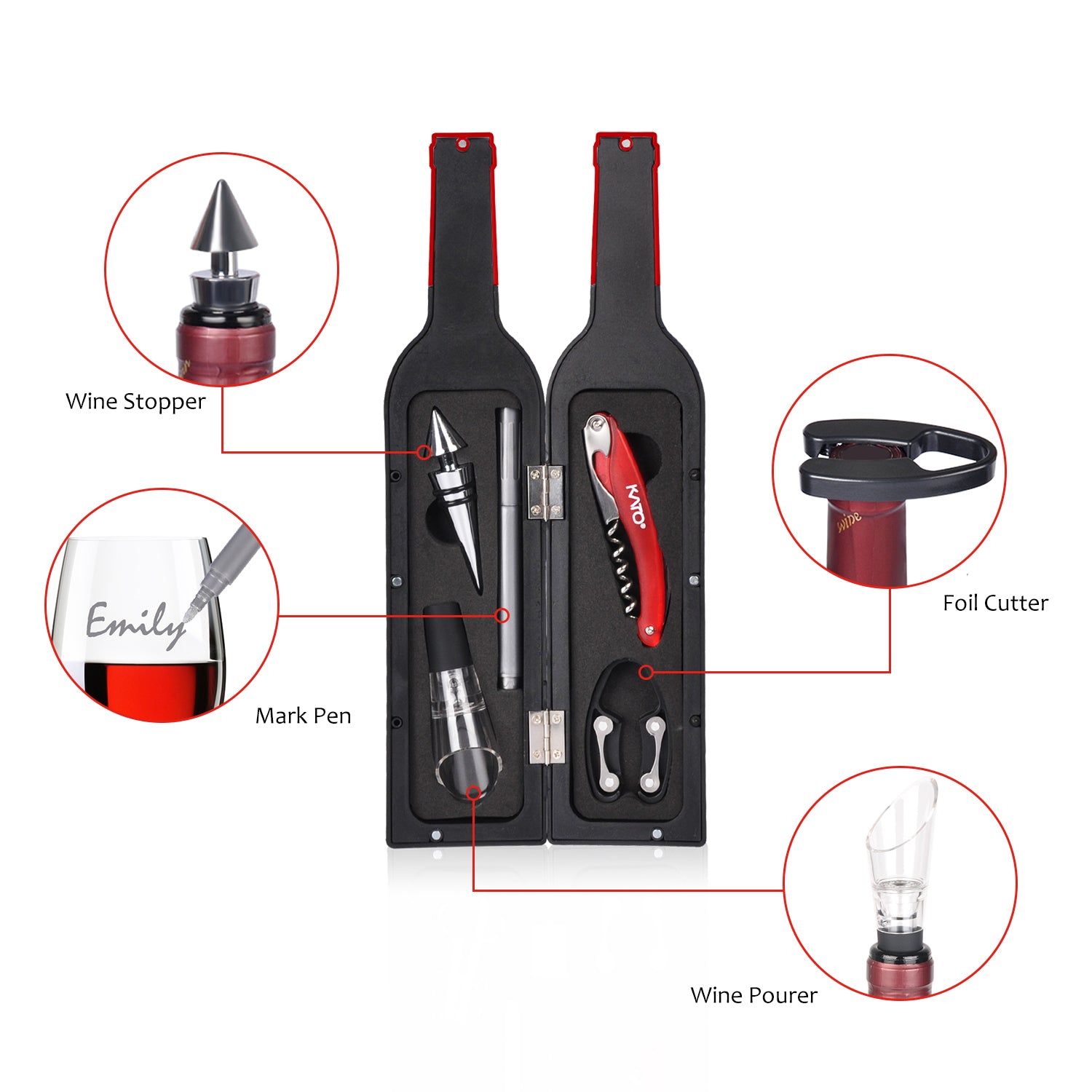 Wine Bottle Opener Set 5 Pcs with Paint Marker Gift Box