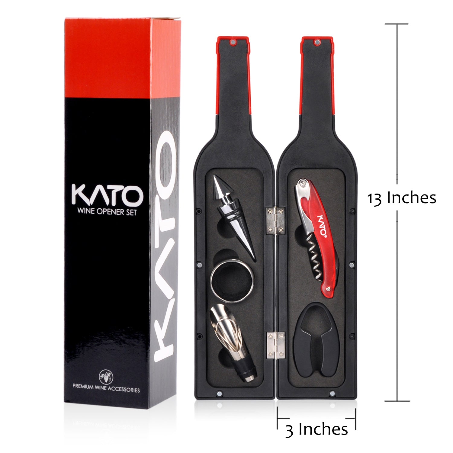 Wine Bottle Opener Set 5 Pcs with Drip Ring Red & Black