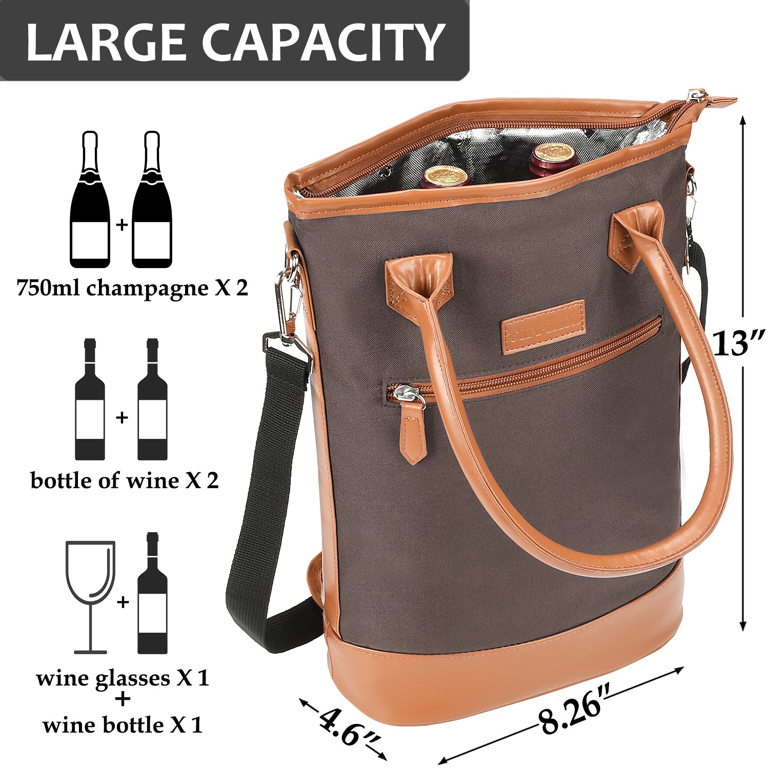 Brown 2 Bottle Wine Gift Bag