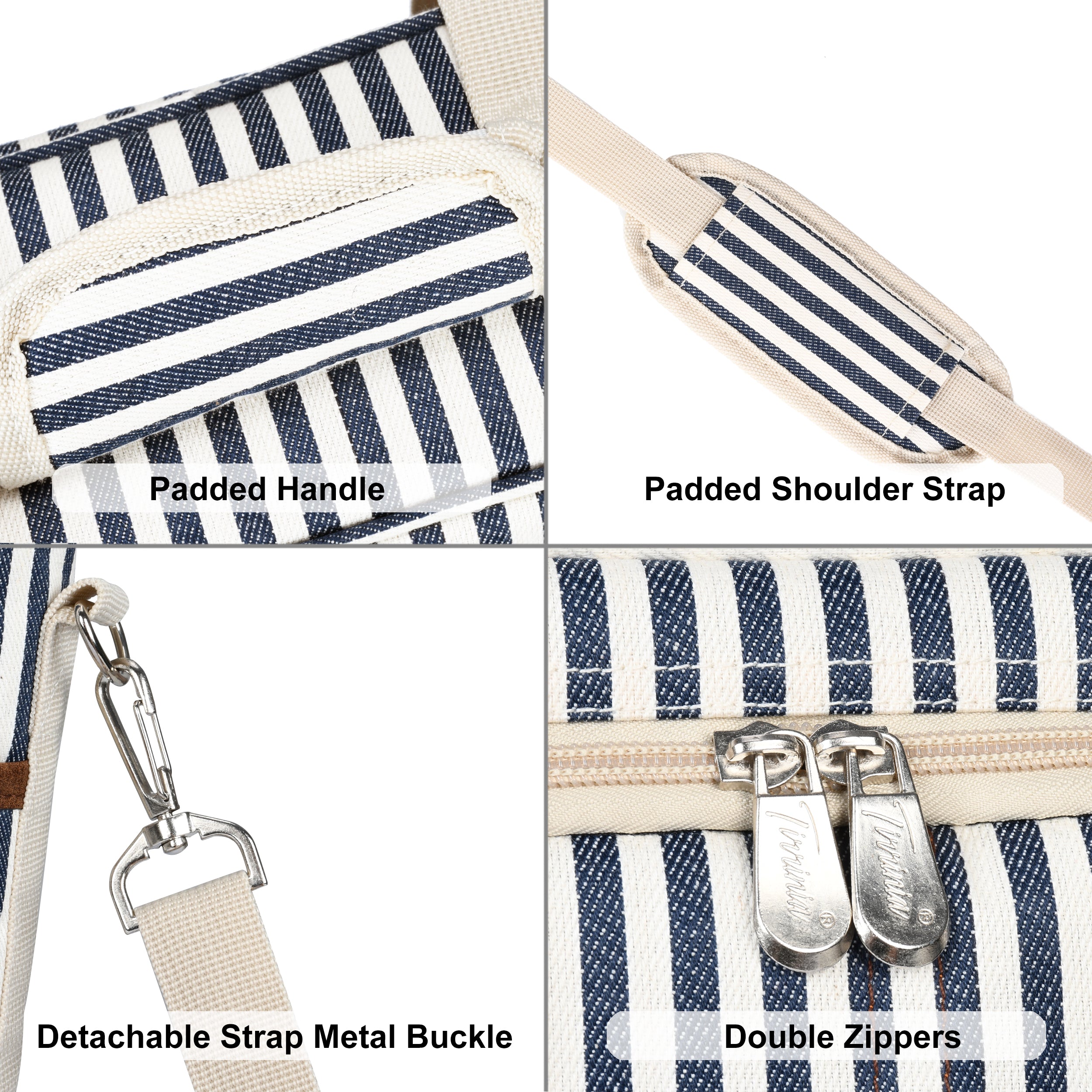 Blue Stripe 3 Bottle Wine Carrier with Corkscrew