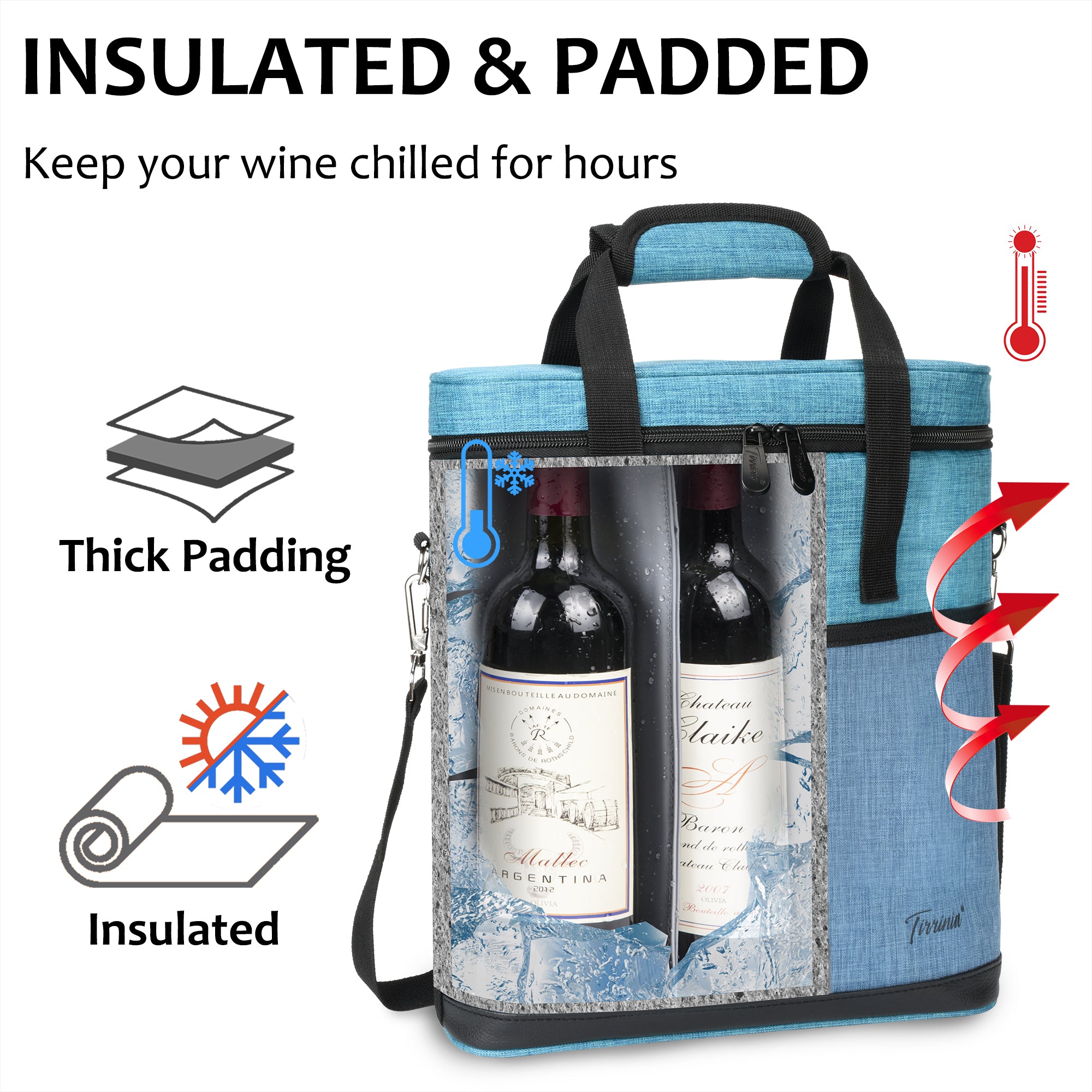 Blue 3 Bottle Wine Carrier with Corkscrew