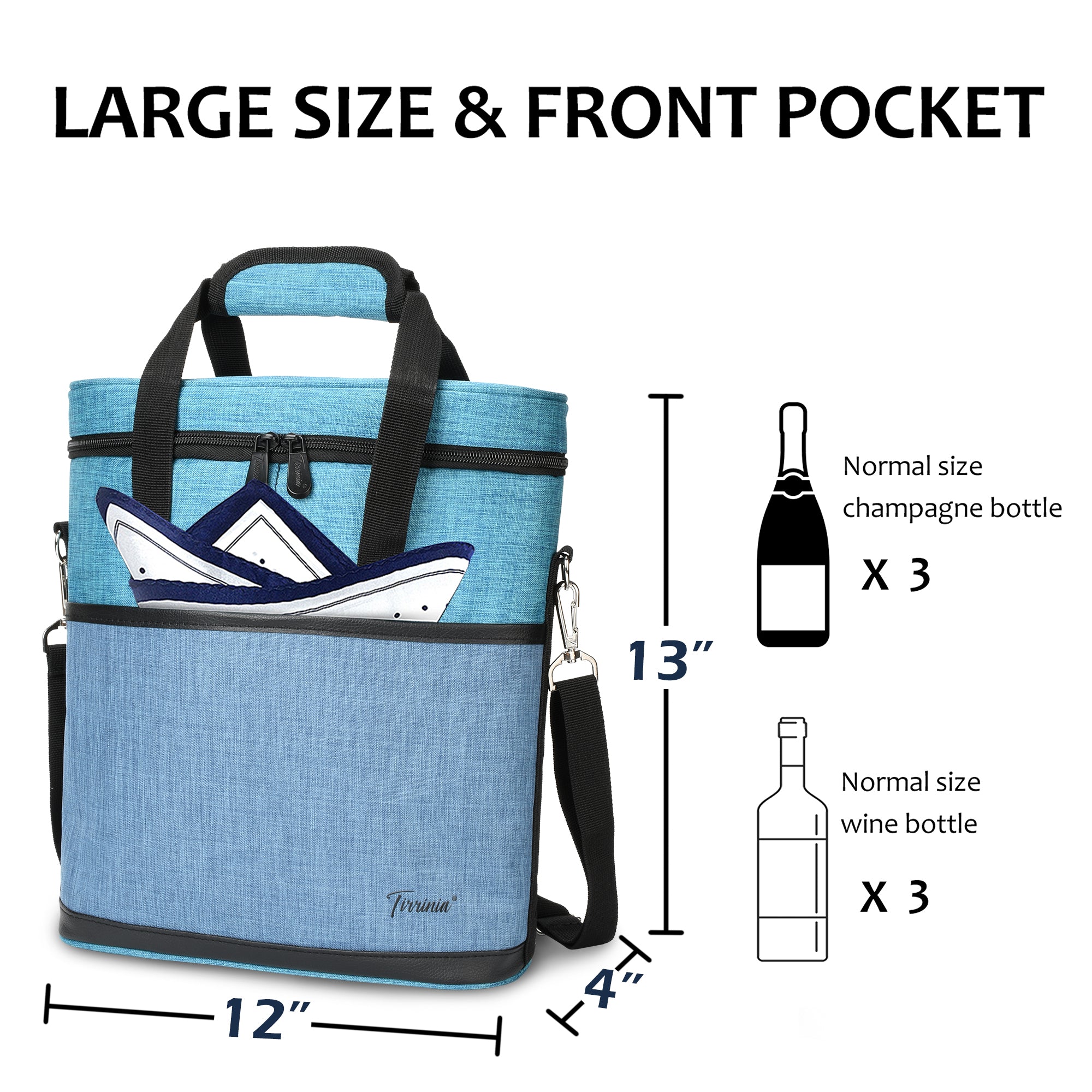 Blue 3 Bottle Wine Carrier with Corkscrew