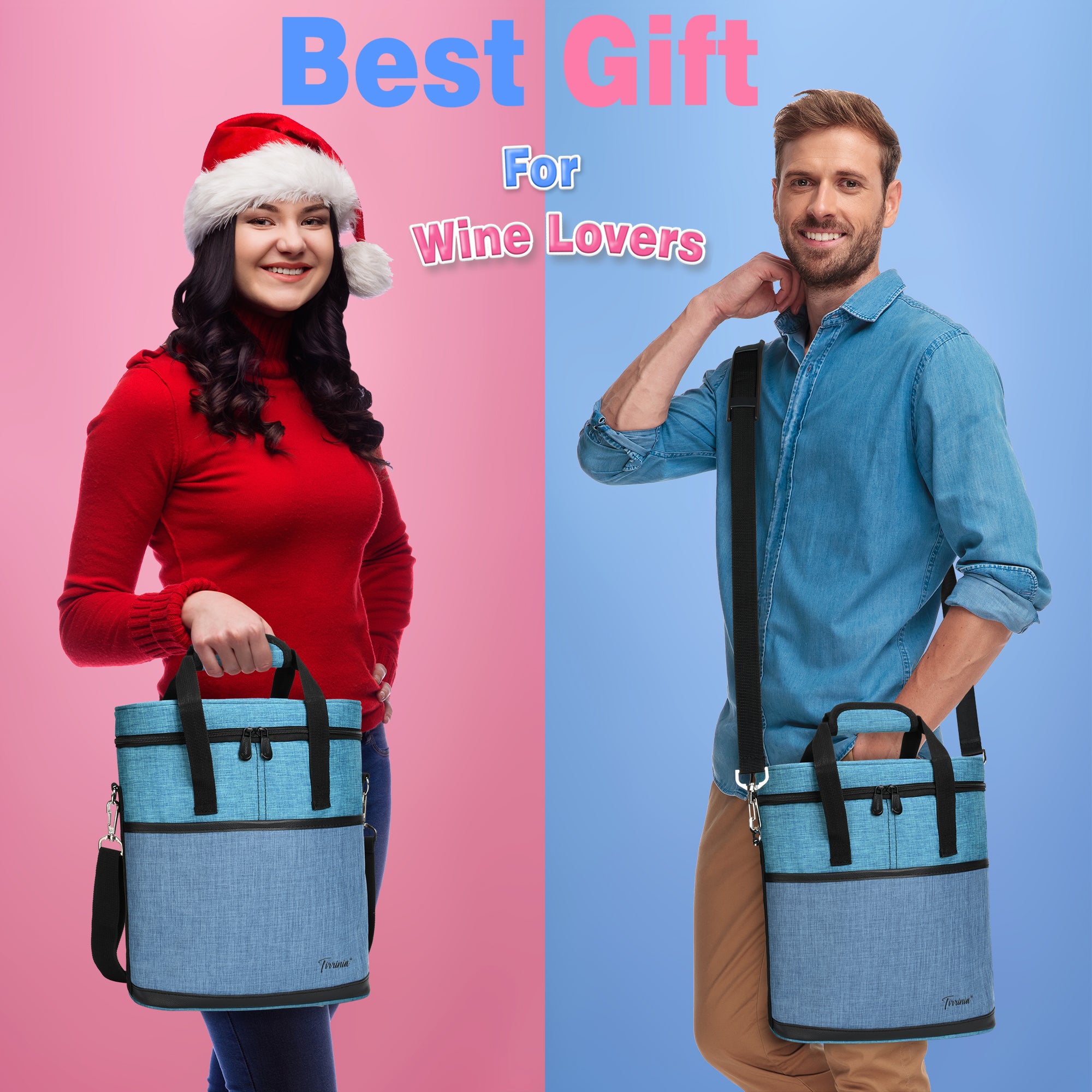 Blue 3 Bottle Wine Carrier with Corkscrew