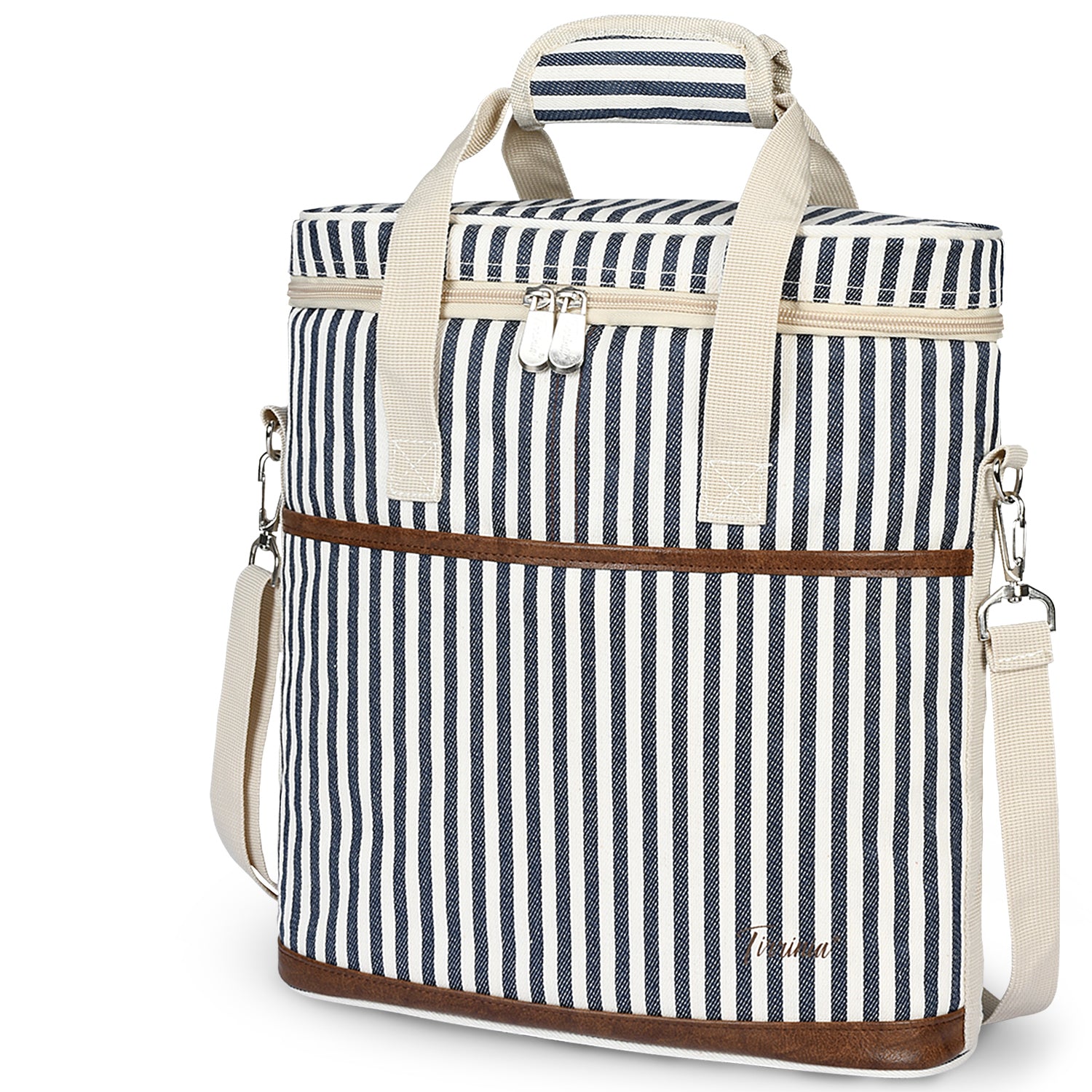 Blue Stripe 3 Bottle Wine Carrier with Corkscrew