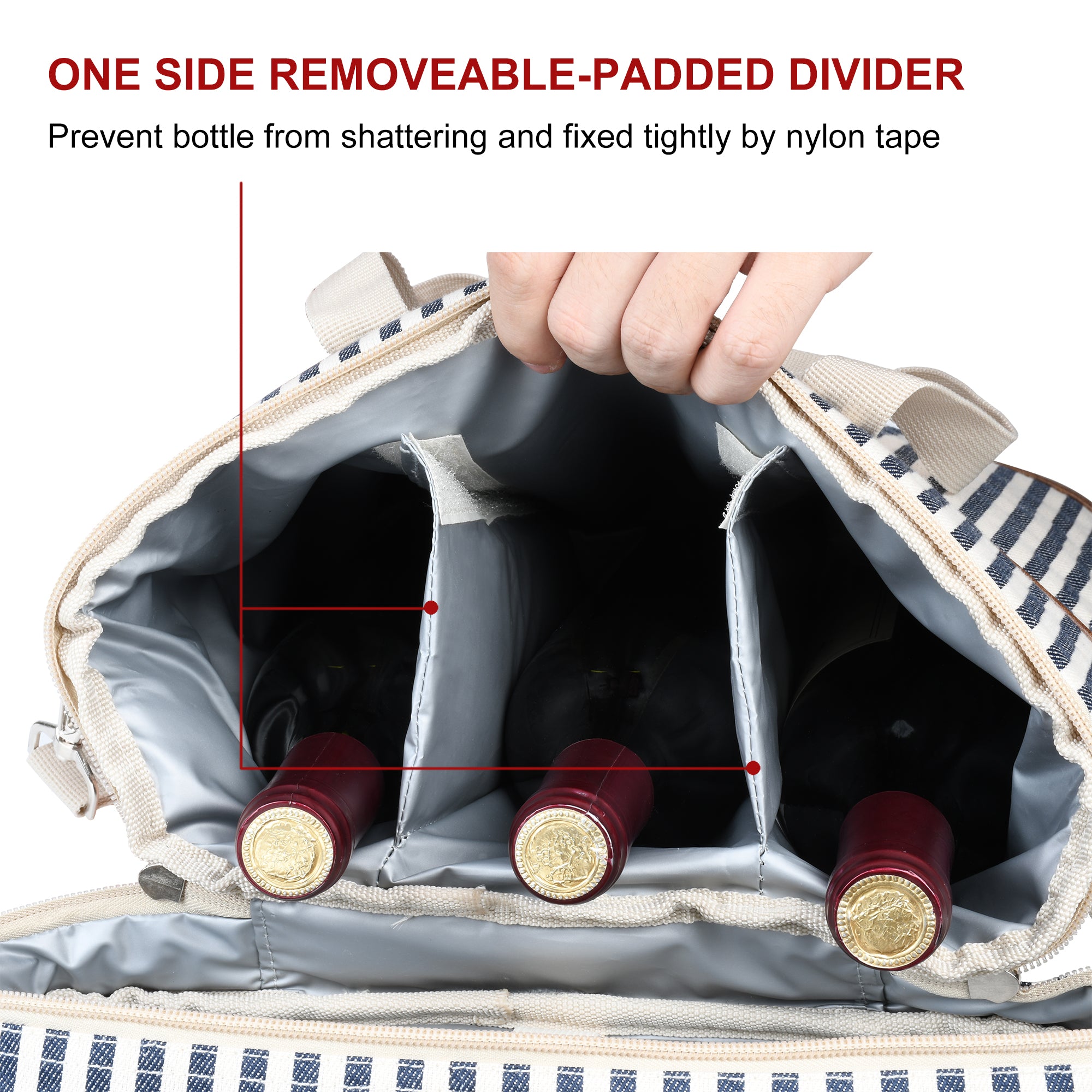 Blue Stripe 3 Bottle Wine Carrier with Corkscrew