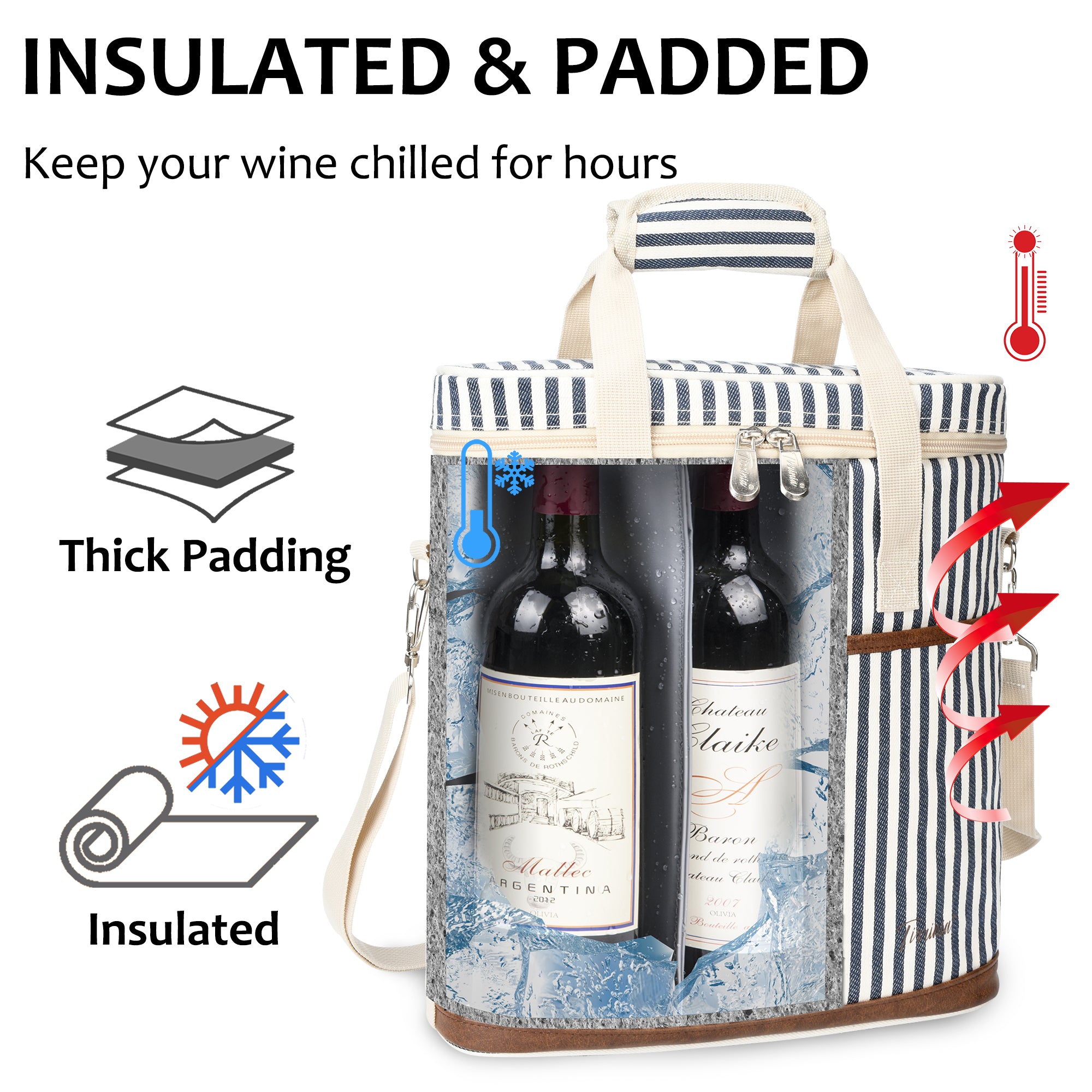 Blue Stripe 3 Bottle Wine Carrier with Corkscrew