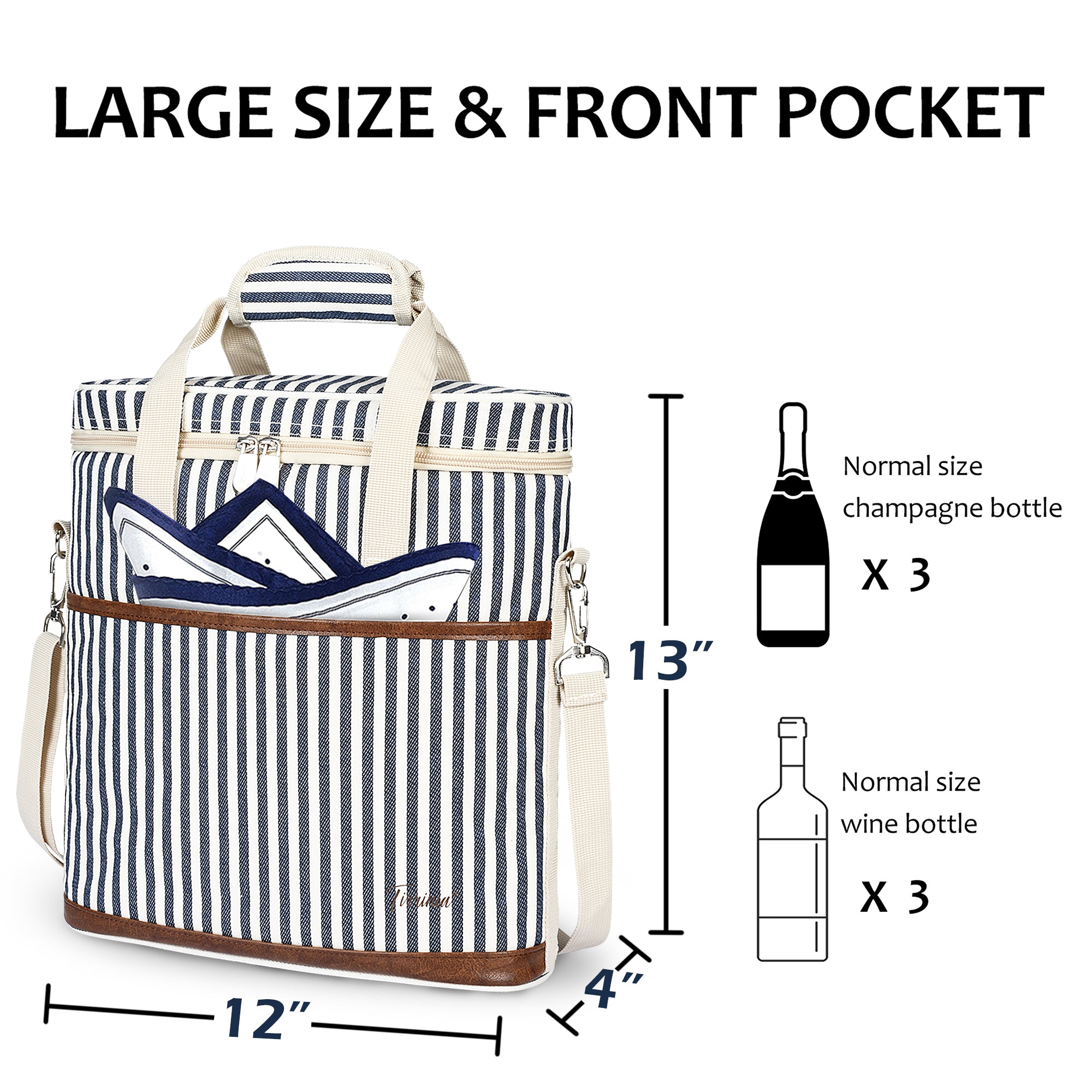 Blue Stripe 3 Bottle Wine Carrier with Corkscrew