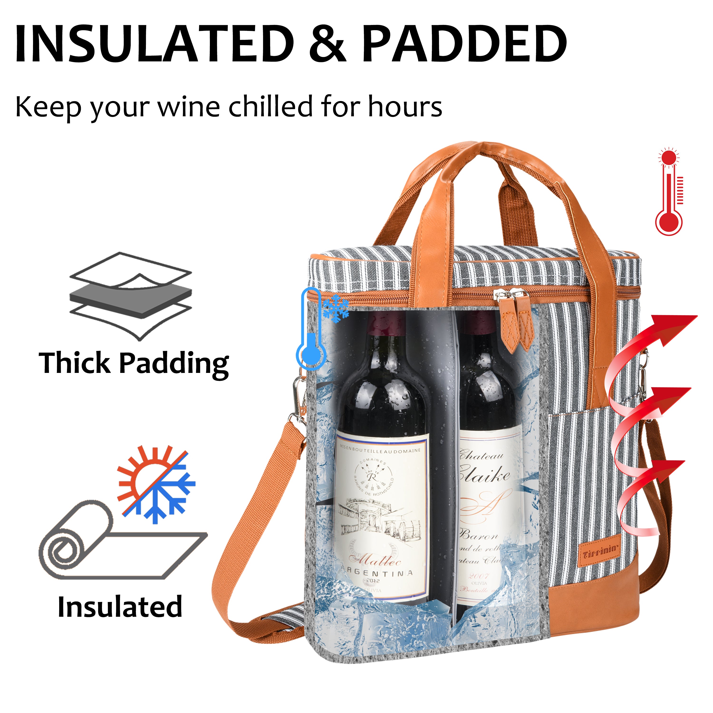 Black Stripe 3 Bottle Insulated Wine Gift carrier