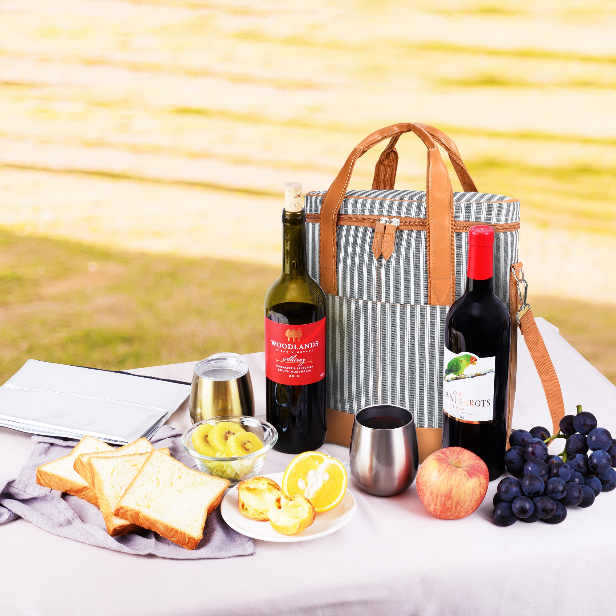 Black Stripe 3 Bottle Insulated Wine Gift carrier