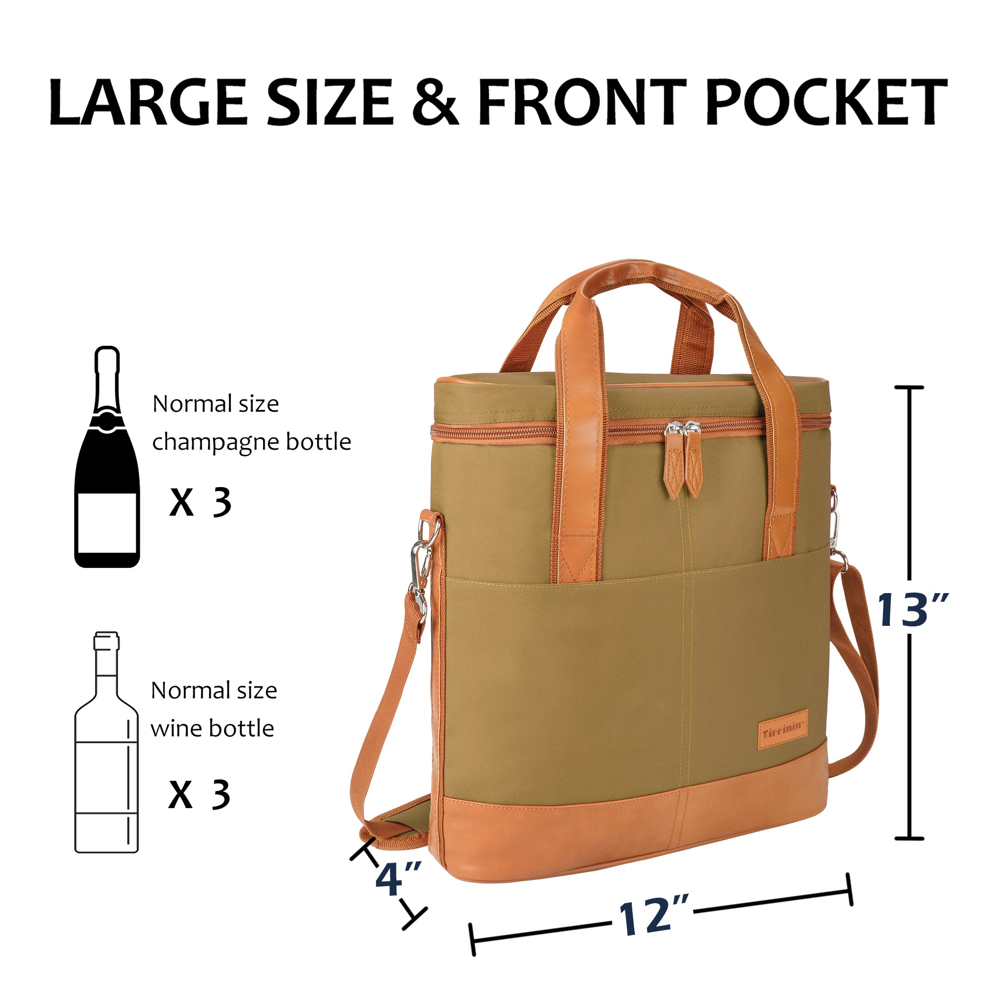 Khaki 3 Bottle Insulated Wine Gift carrier