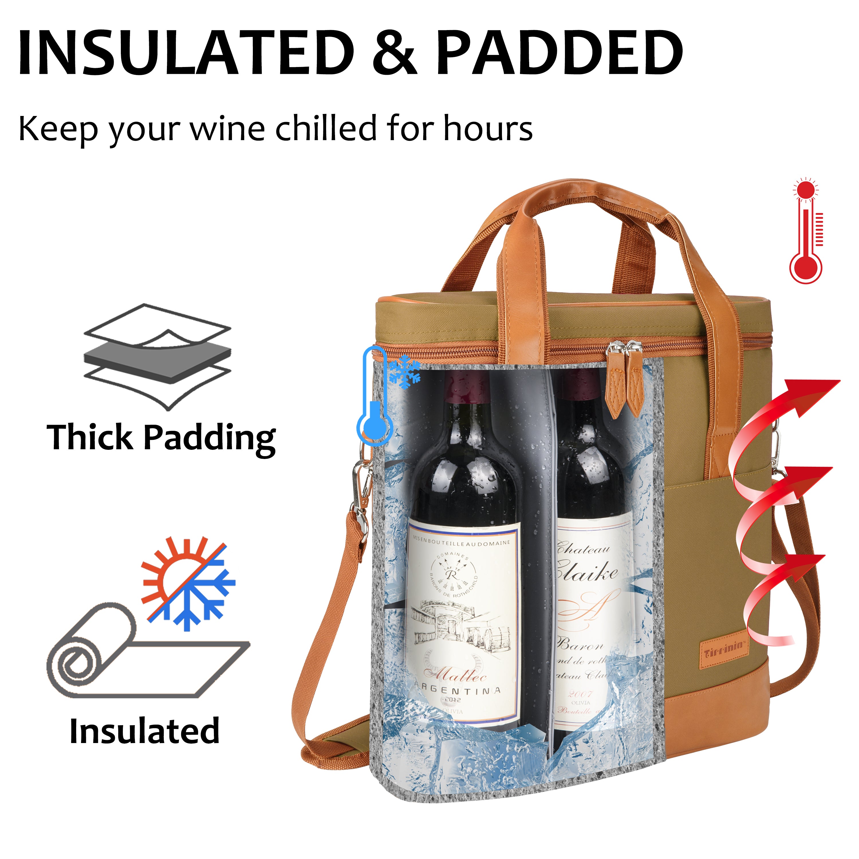 Khaki 3 Bottle Insulated Wine Gift carrier