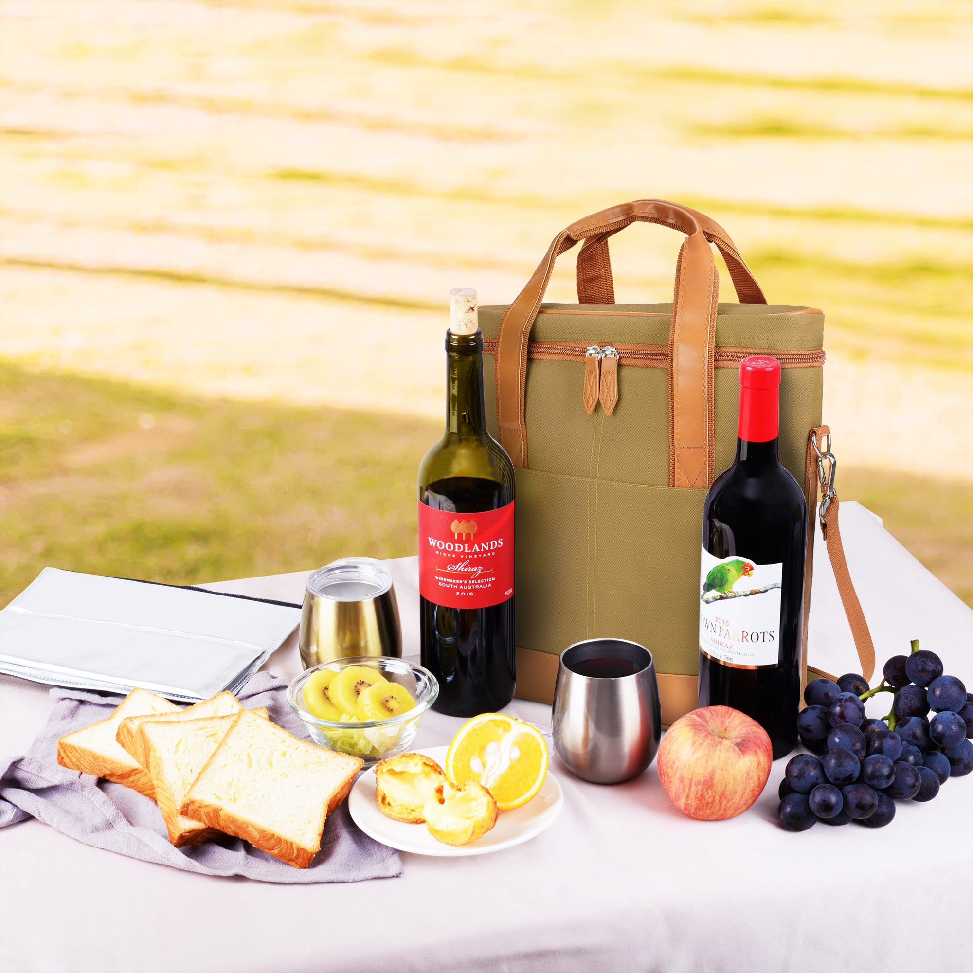 Khaki 3 Bottle Insulated Wine Gift carrier