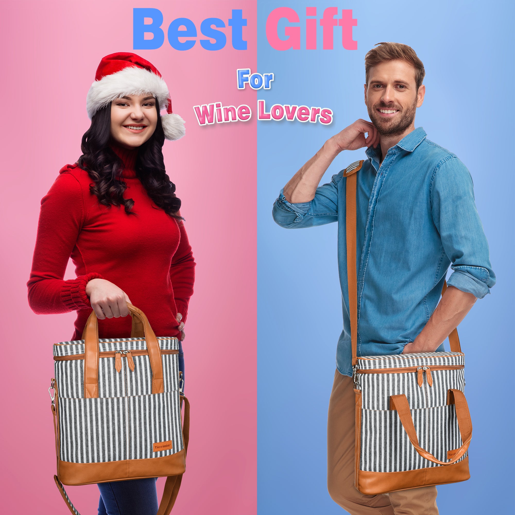 Black Stripe 3 Bottle Insulated Wine Gift carrier