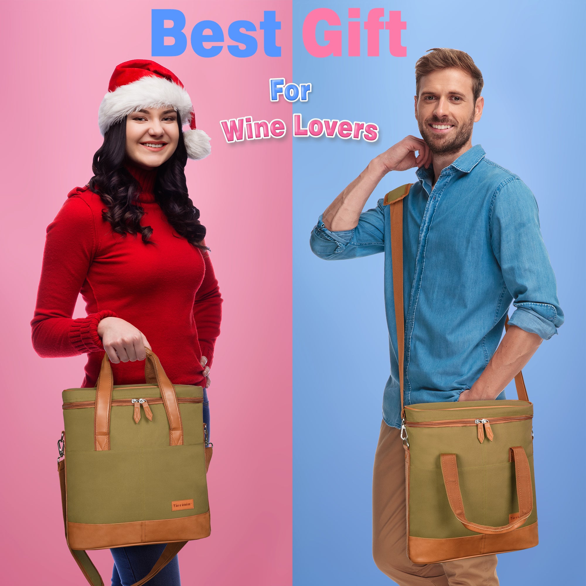 Khaki 3 Bottle Insulated Wine Gift carrier
