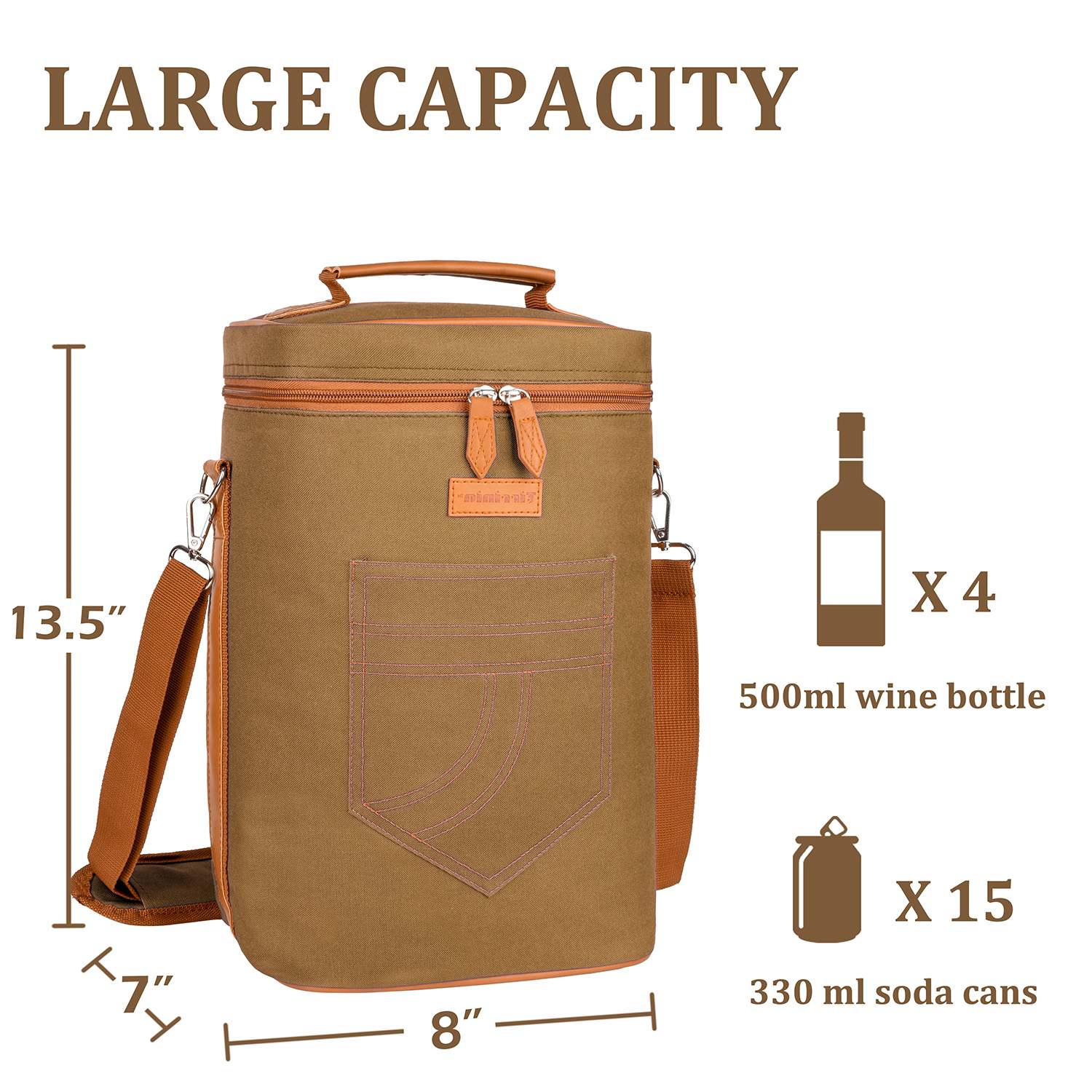Khaki 4 Bottle Wine Bag