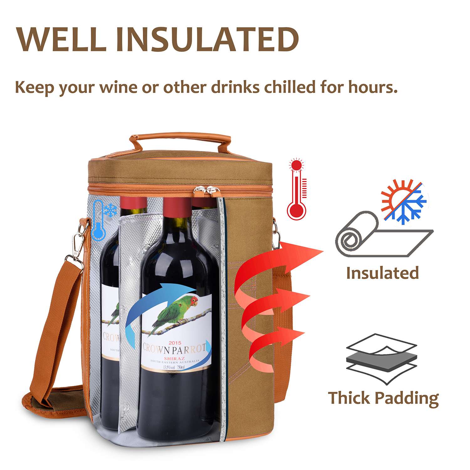 Khaki 4 Bottle Wine Bag