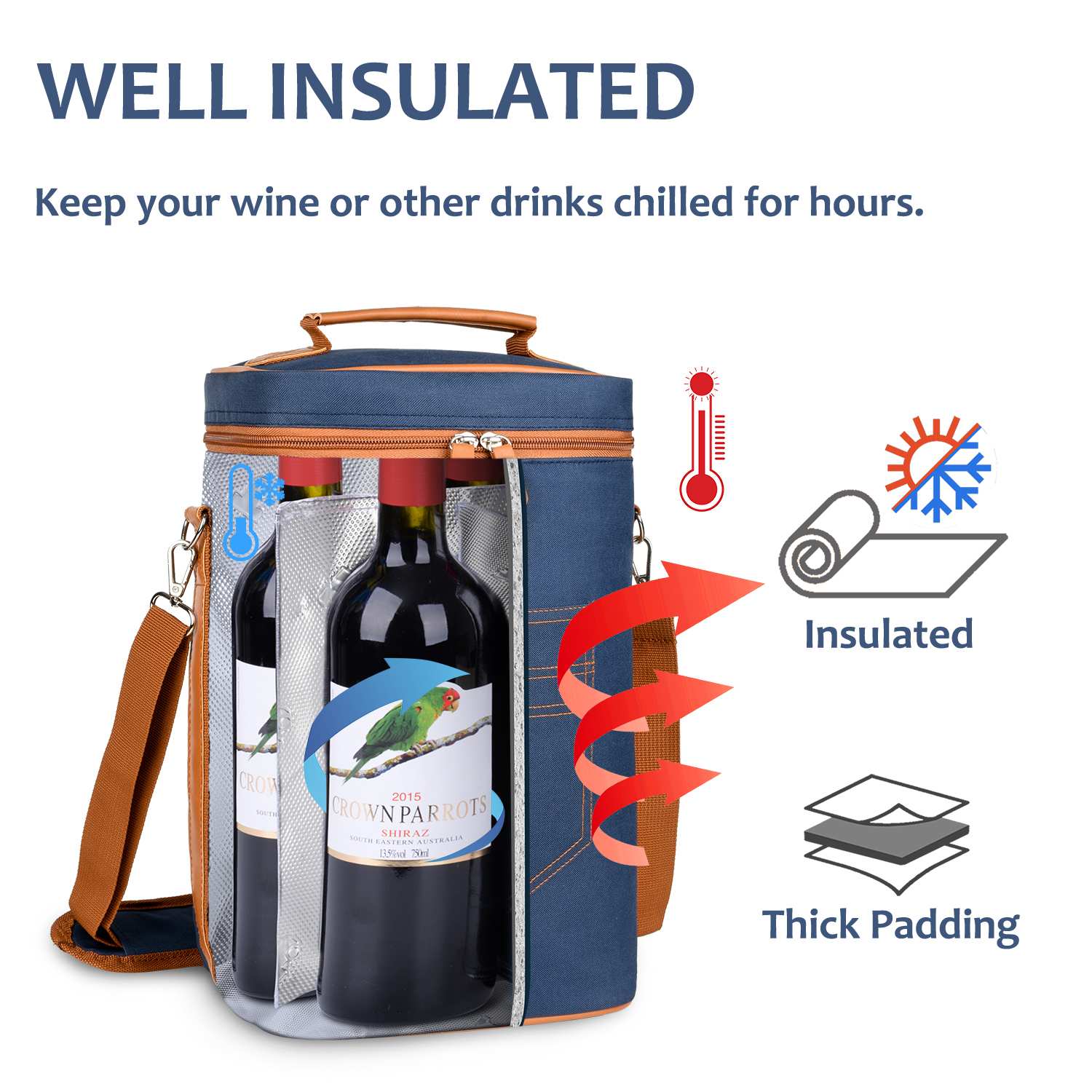 Dark Blue 4 Bottle Wine Bag