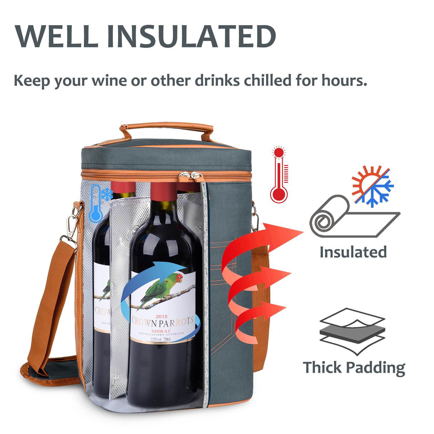 Grey 4 Bottle Wine Bag