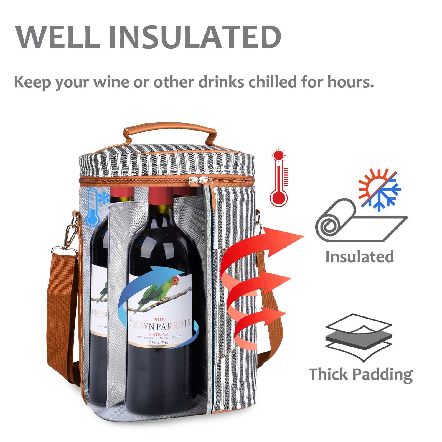 Black Stripe 4 Bottle Wine Bag