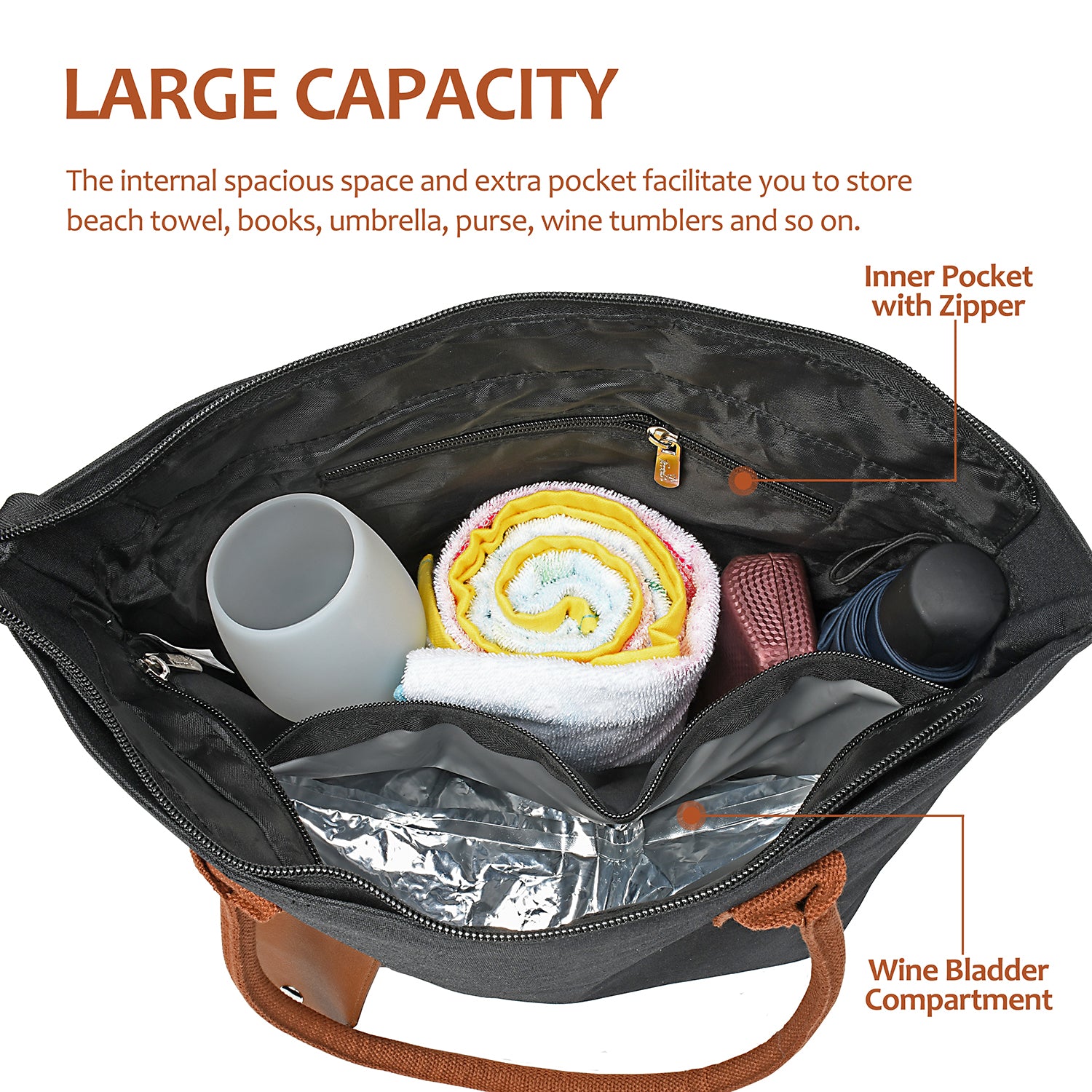 Black Wine Tote Bag with Hidden Dispenser