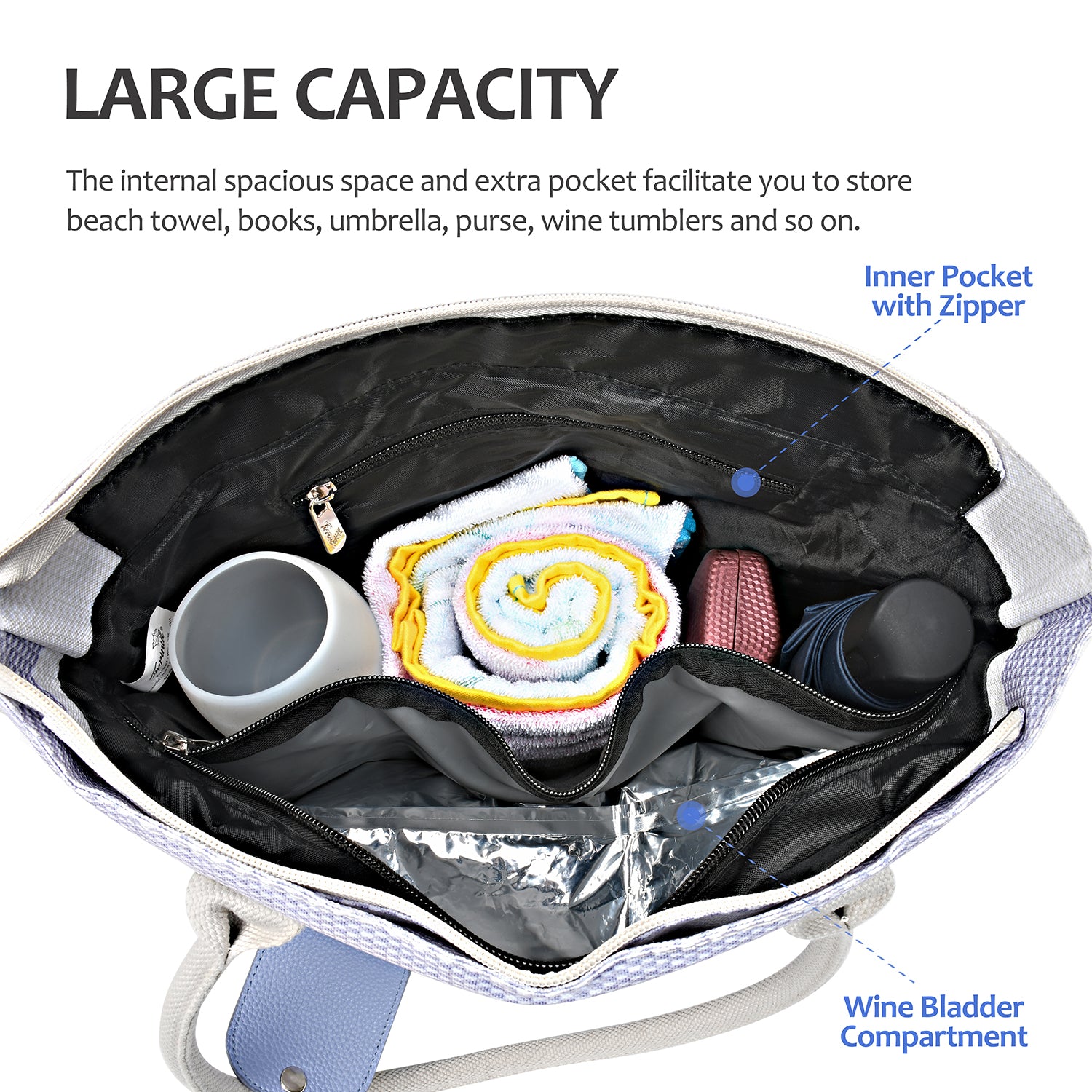 Blue & White Stripe Wine Tote Bag with Hidden Dispenser