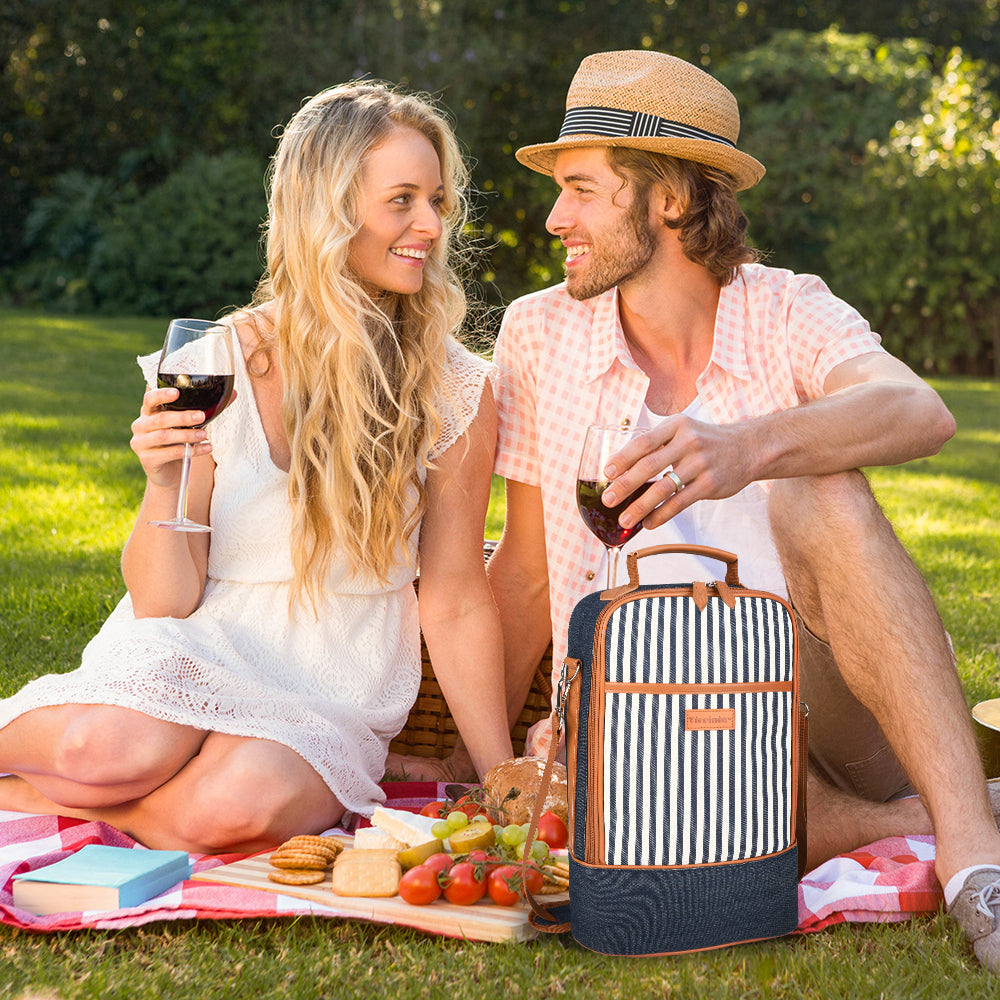 Denim Stripe 2 Bottle Wine Cooler Carrier