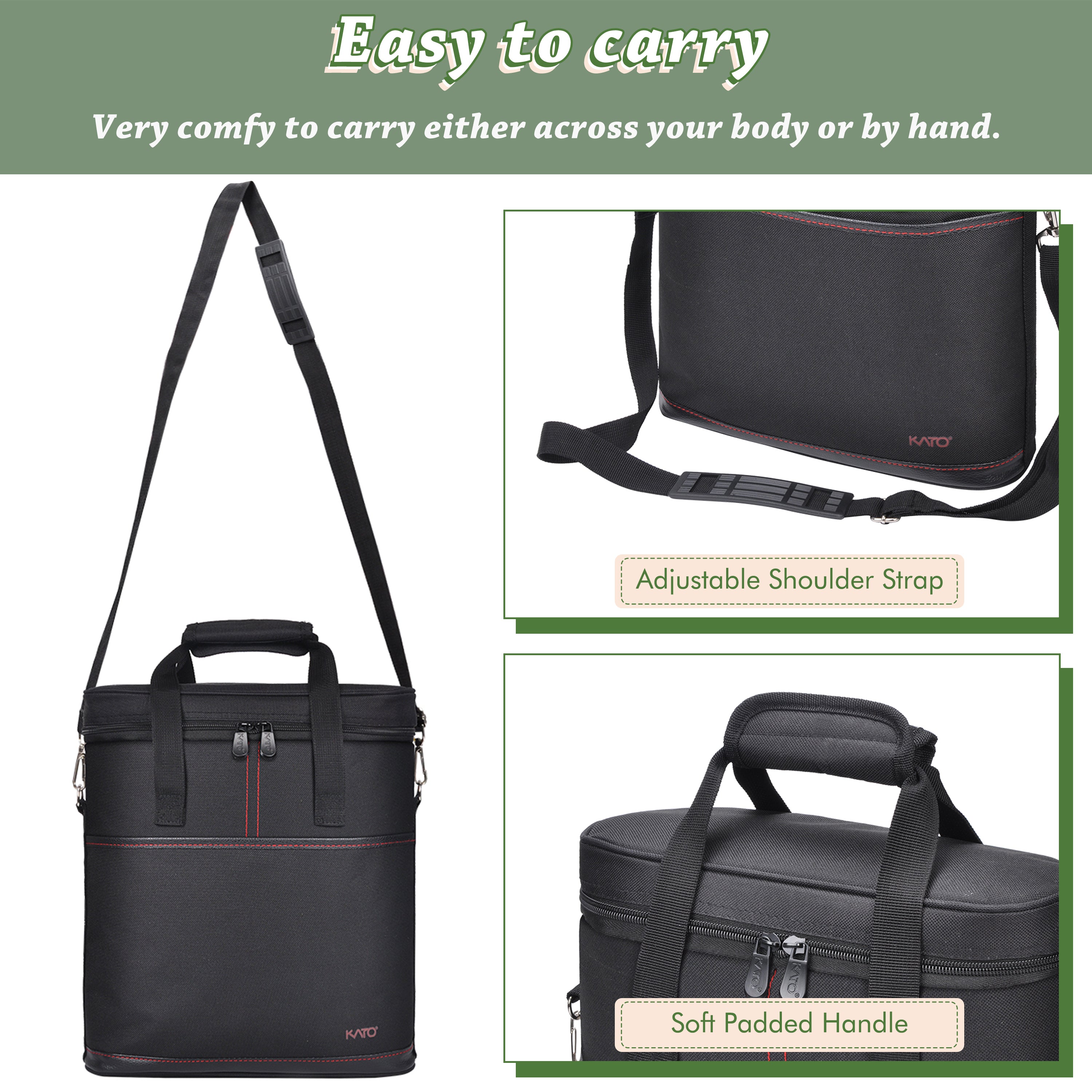 Black 3 Bottle Wine Carrier with Corkscrew