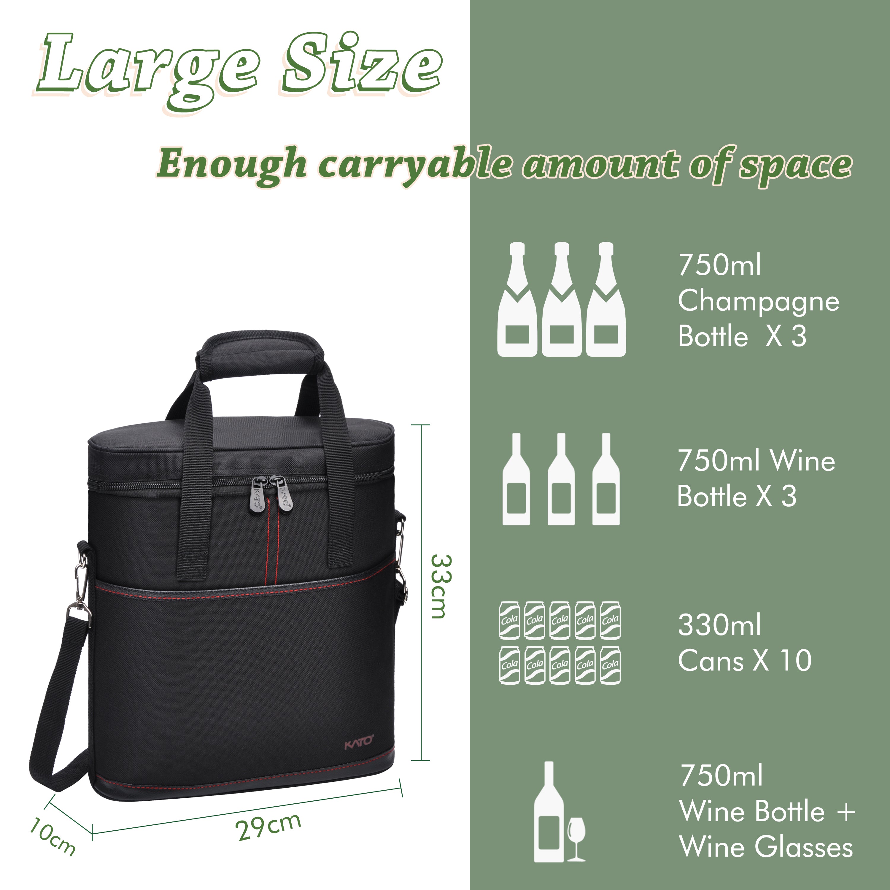 Black 3 Bottle Wine Carrier with Corkscrew