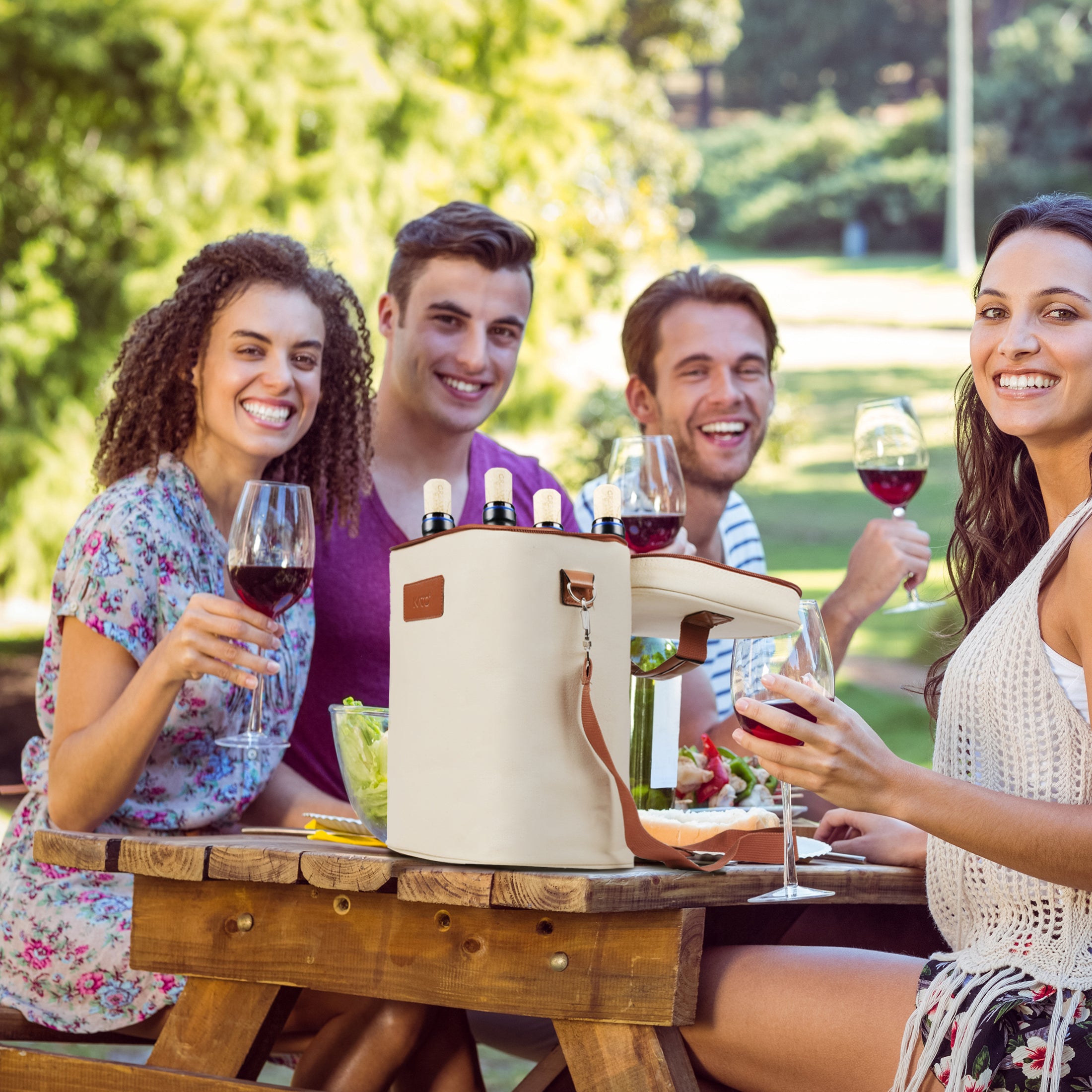 Beige 4 Bottle Wine Cooler Tote