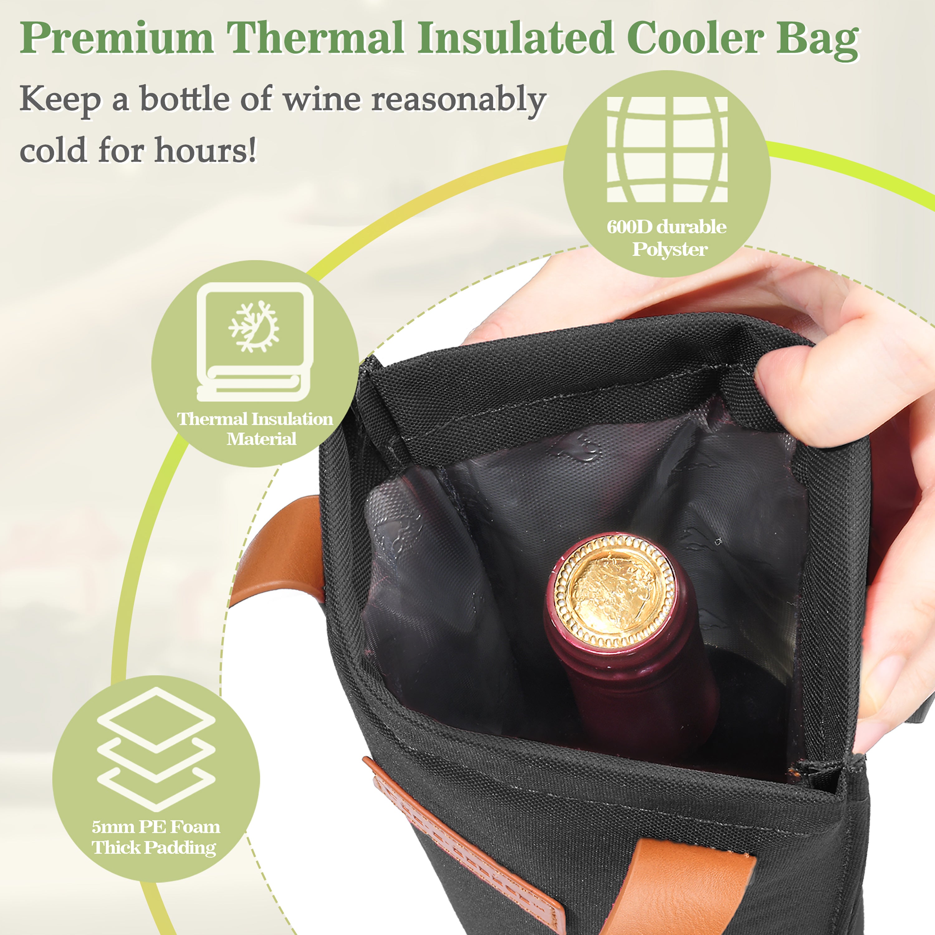 Black Single Bottle Wine Tote Bag