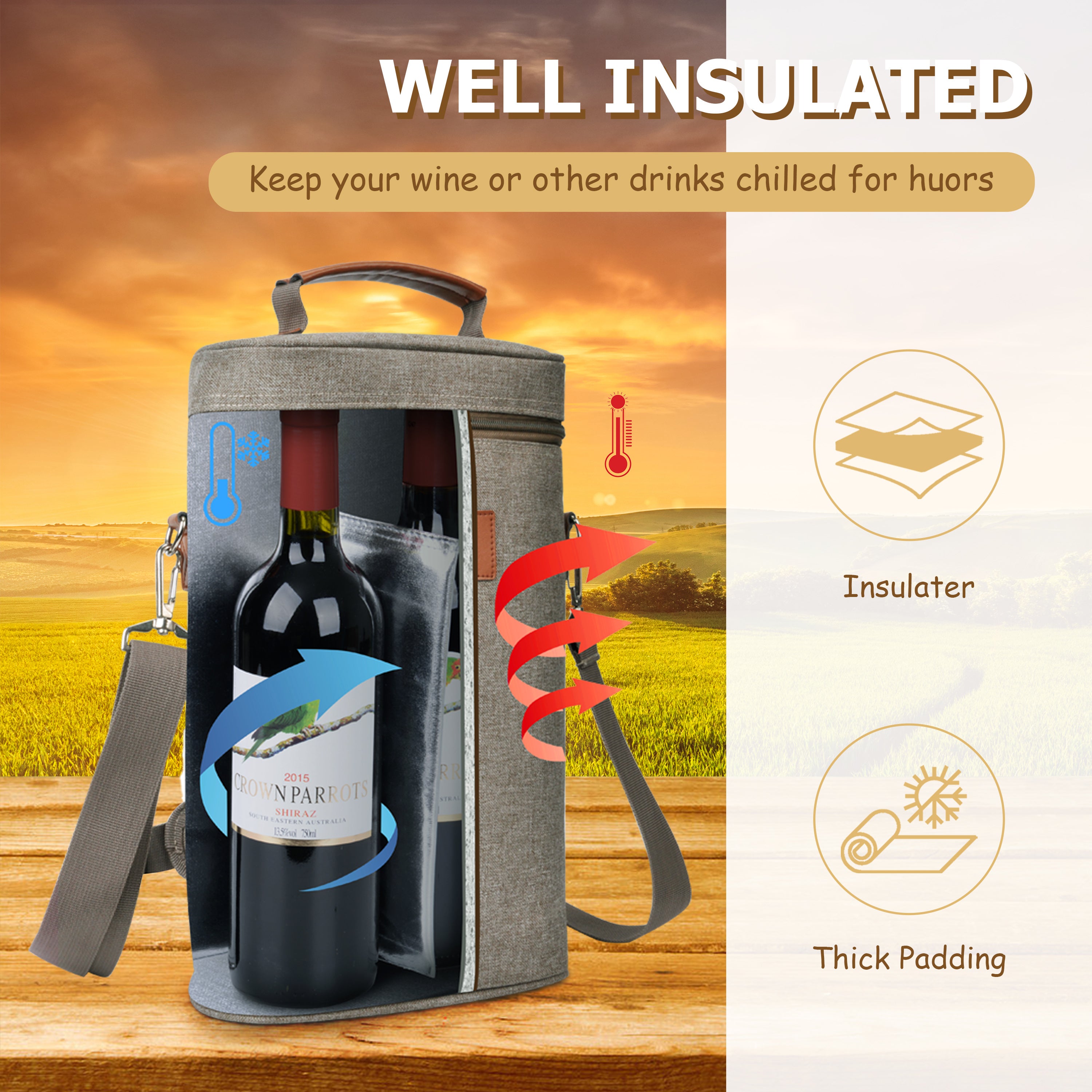 Khaki 2 Bottle Wine Carrier