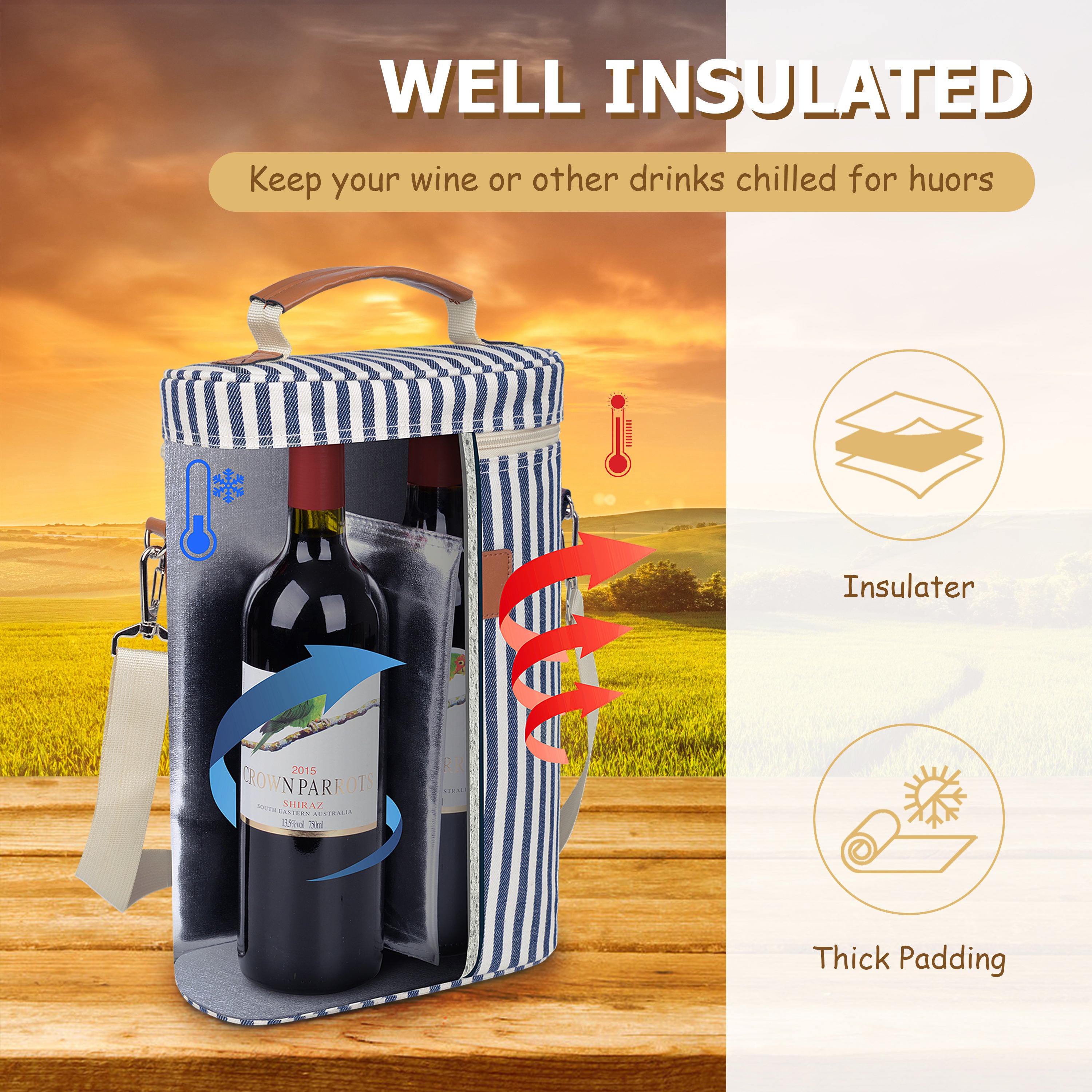 Stripe 2 Bottle Wine Carrier