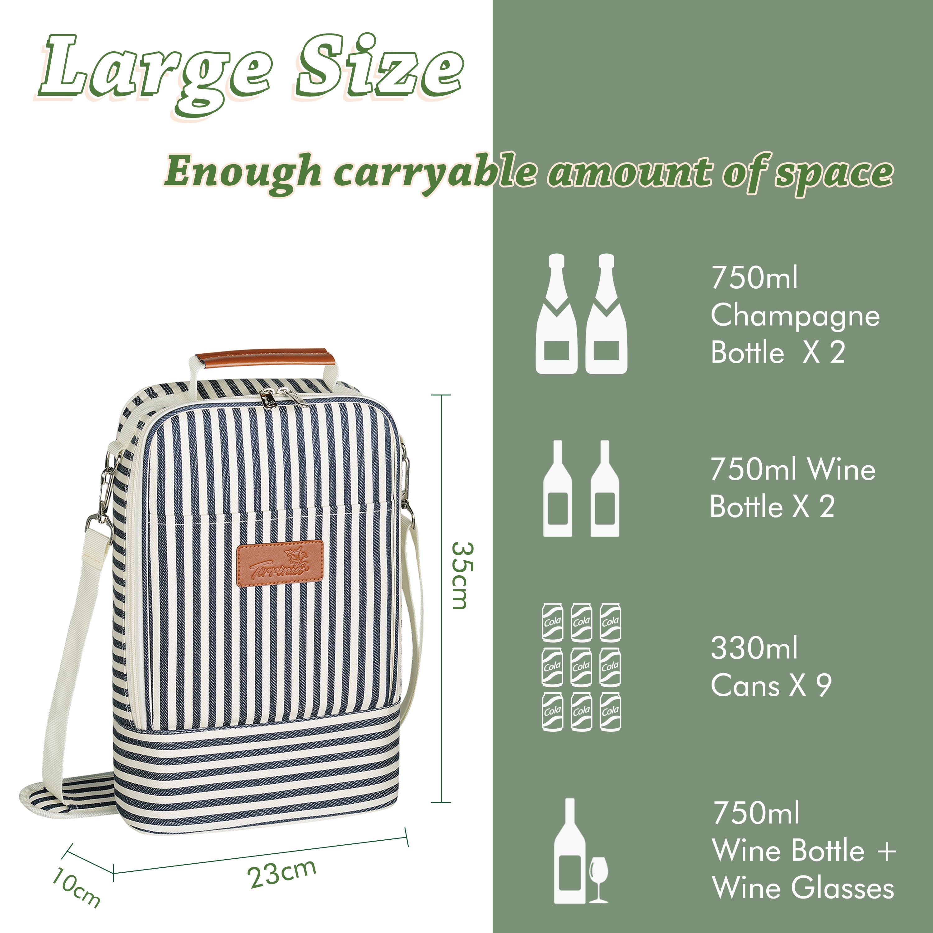 Blue Stripe 2 Bottle Wine Cooler Bag