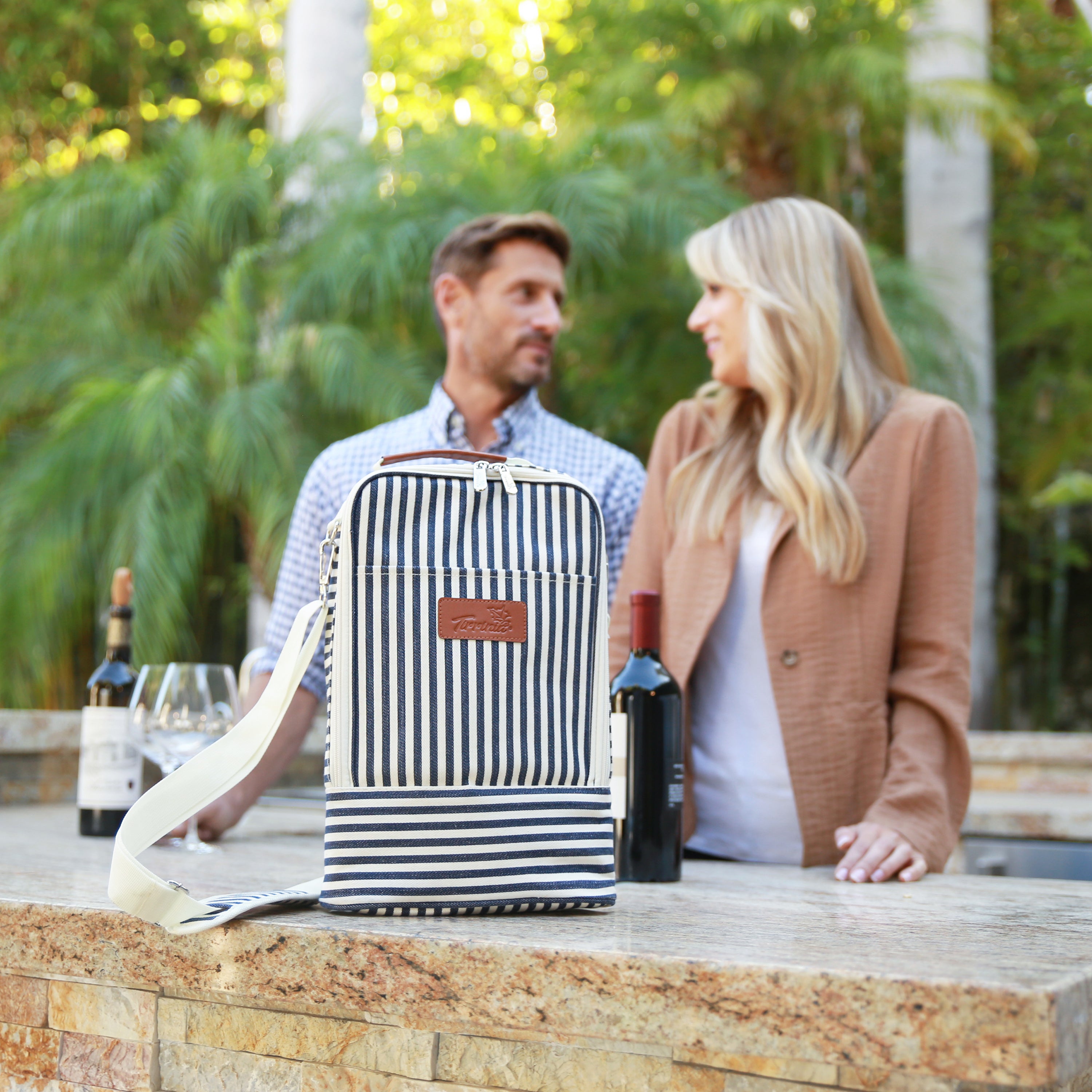 Blue Stripe 2 Bottle Wine Cooler Bag