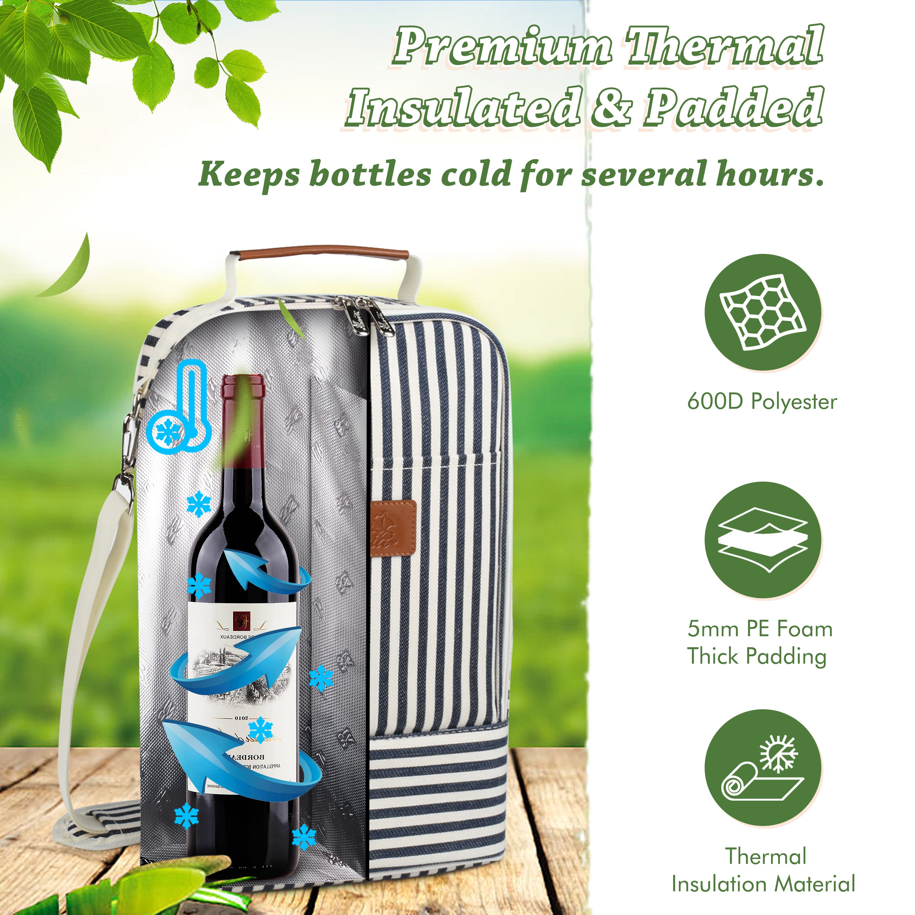 Blue Stripe 2 Bottle Wine Cooler Bag