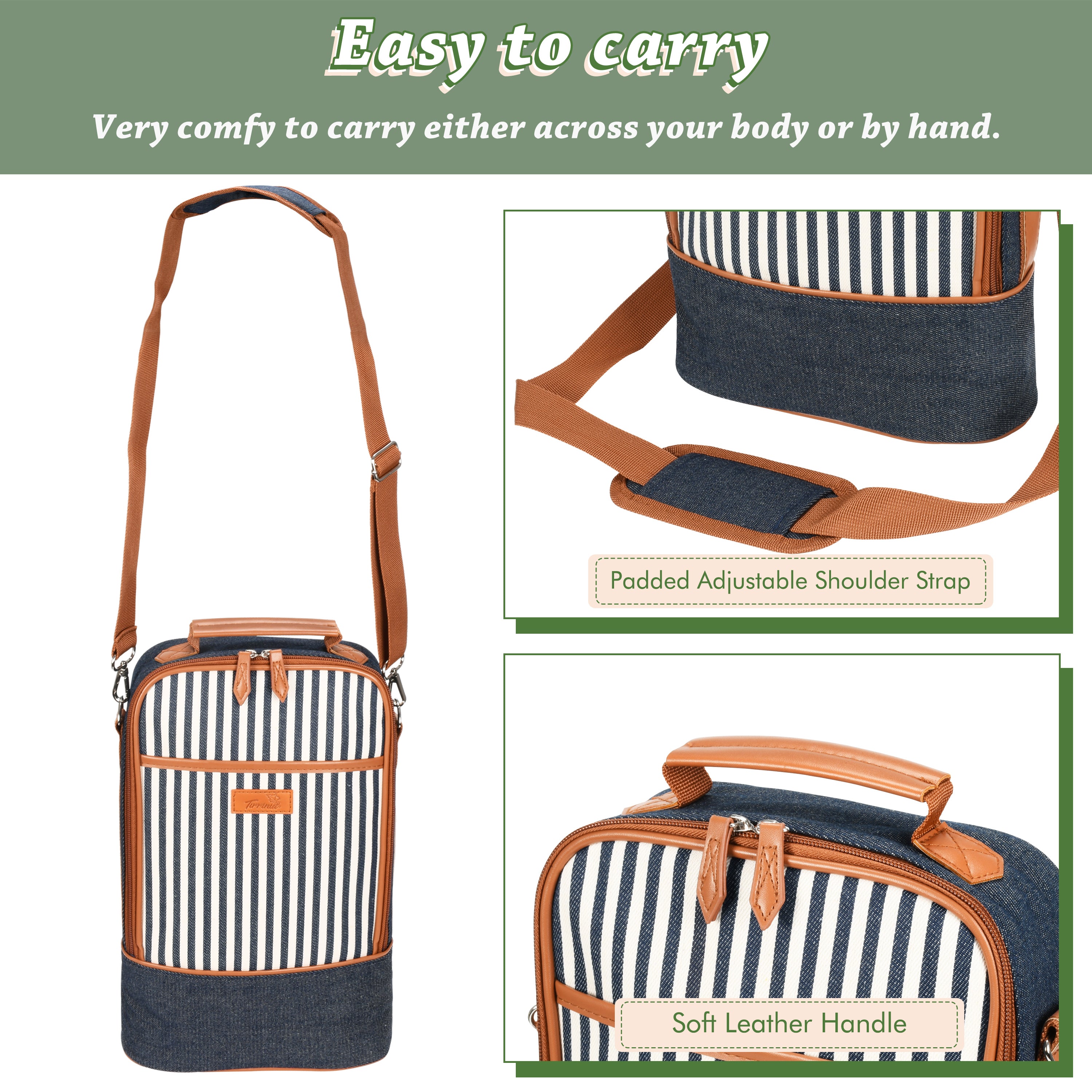 Denim Stripe 2 Bottle Wine Cooler Carrier