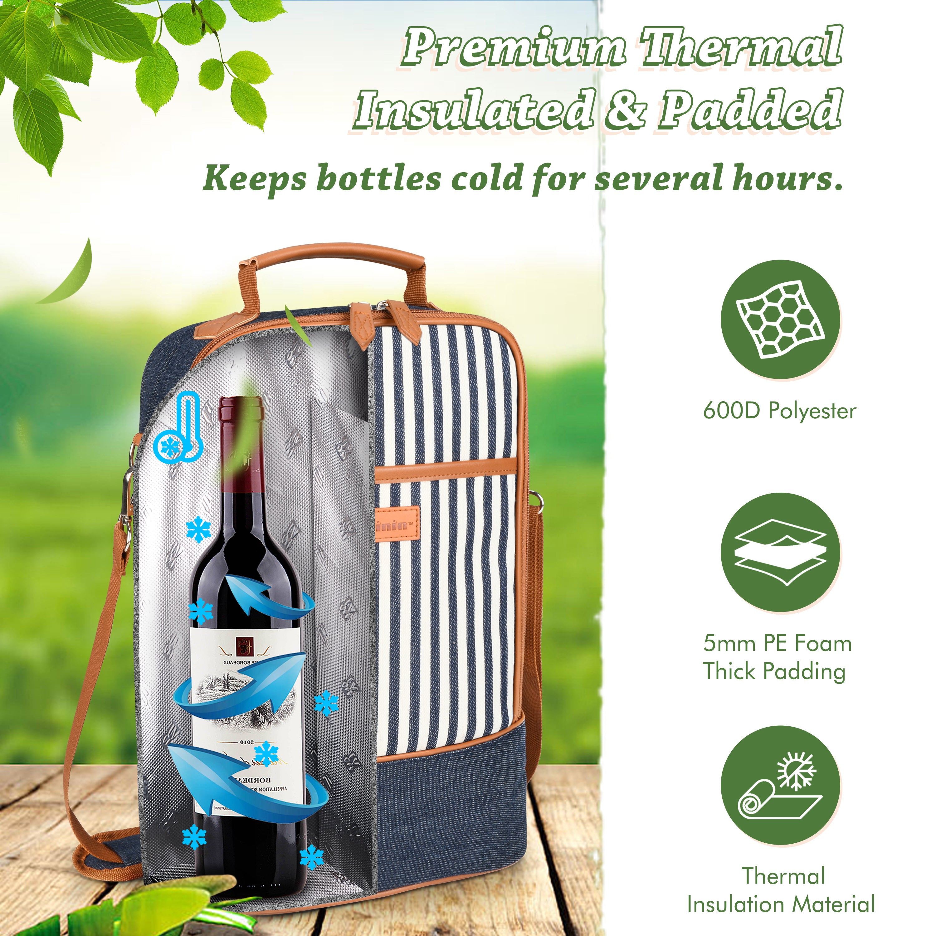 Denim Stripe 2 Bottle Wine Cooler Carrier