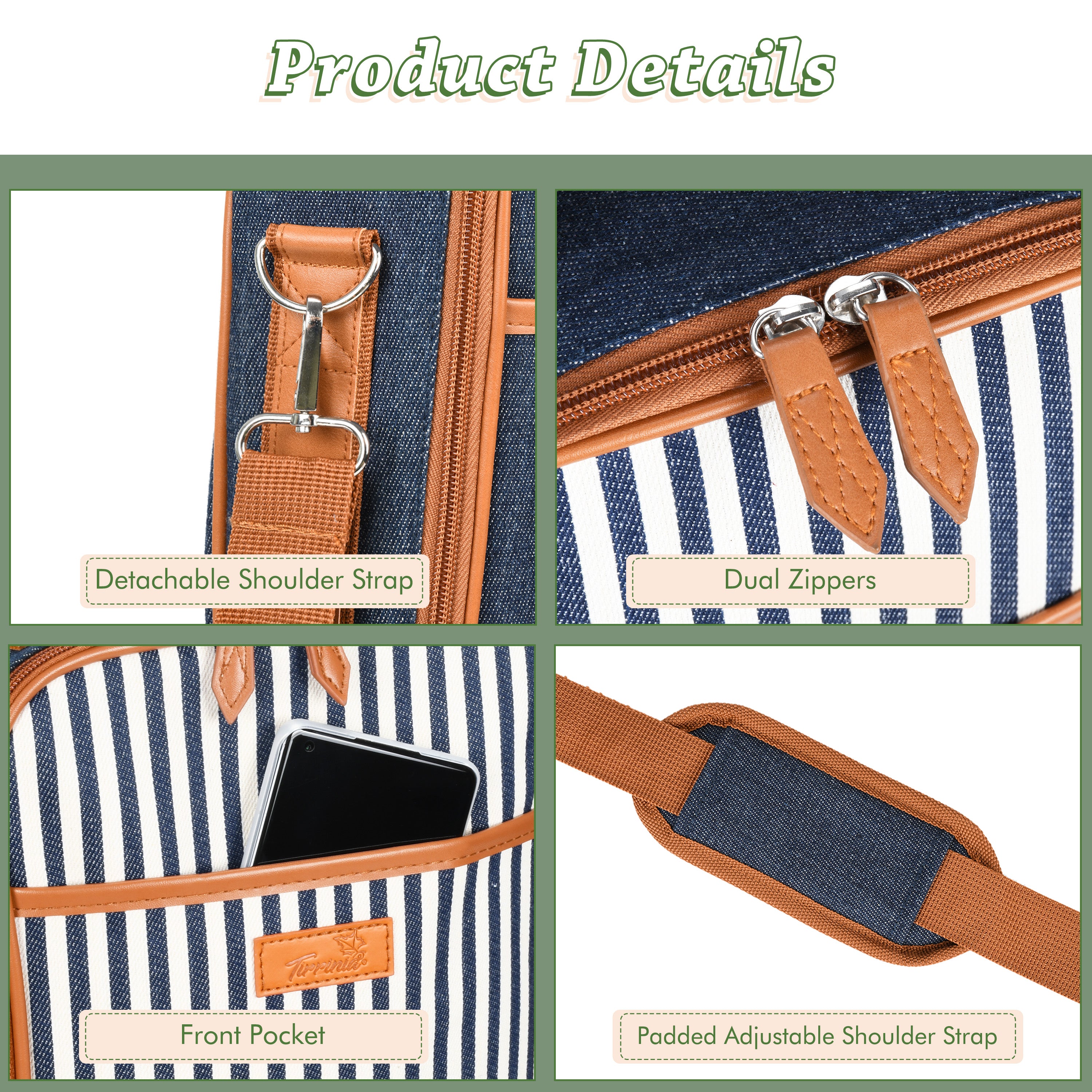Denim Stripe 2 Bottle Wine Cooler Carrier