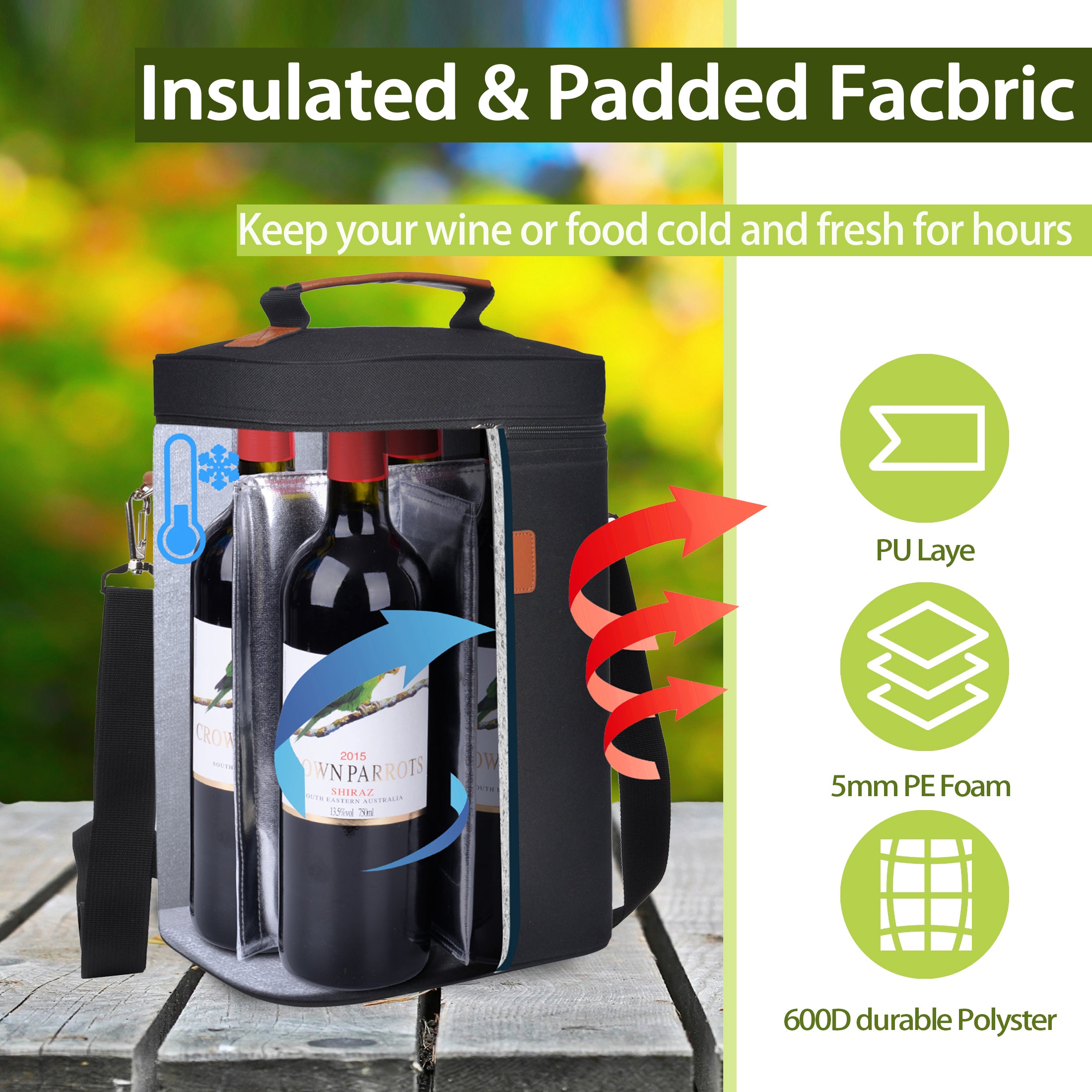 Black 4 Bottle Wine Cooler Tote