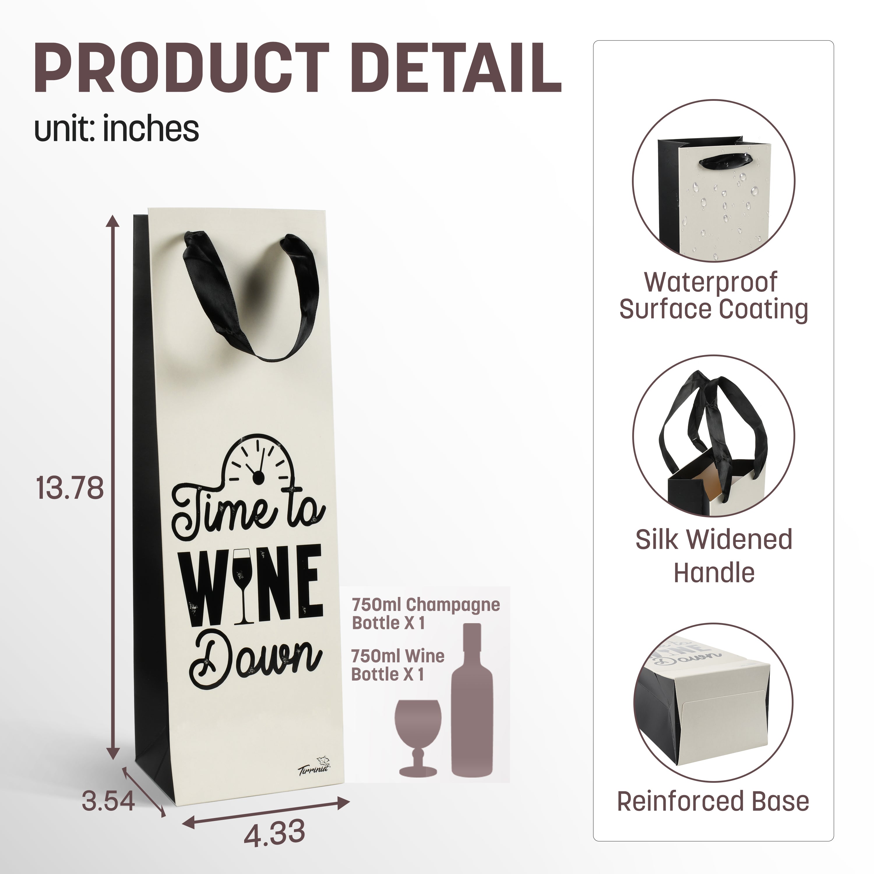 Tirrinia 12pcs Silk Handles Recyclable Paper Wine Gift Bags