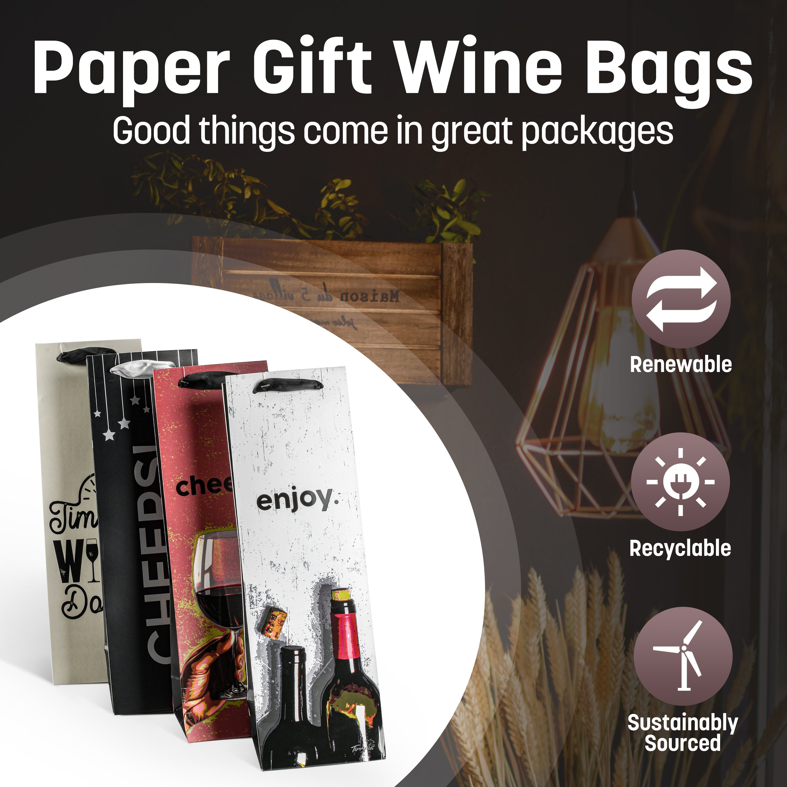 Tirrinia 12pcs Silk Handles Recyclable Paper Wine Gift Bags