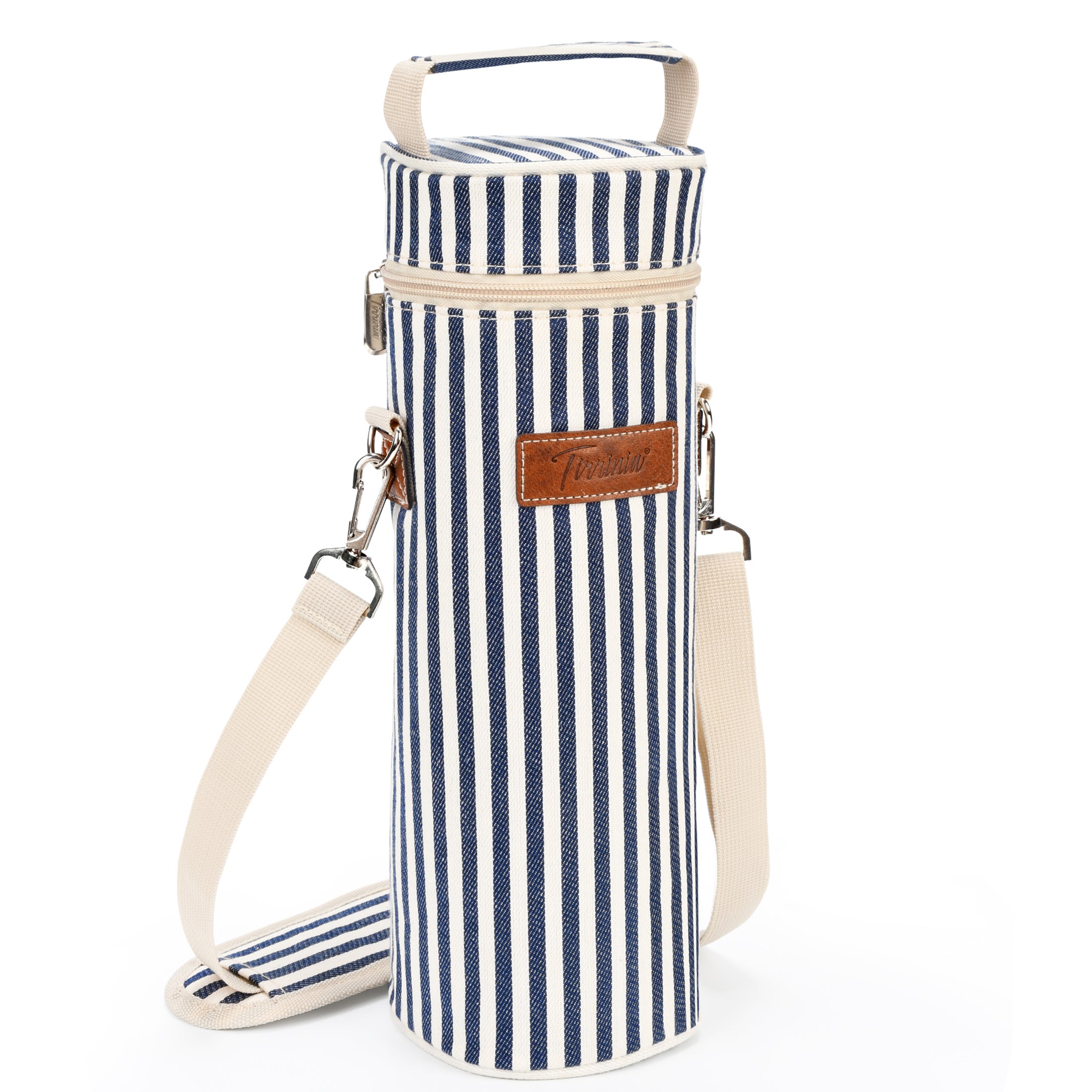 Blue Stripe Single Bottle Wine Carrier