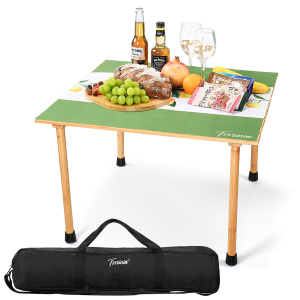 Bamboo Wine Picnic Table with Carrying Bag